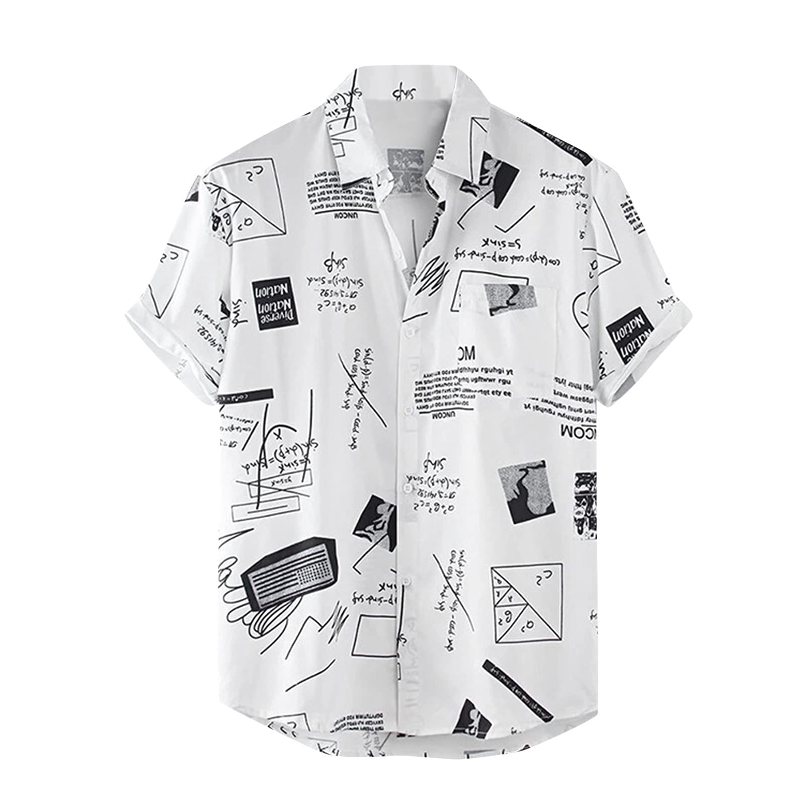 Men's Casual Printed Button-Down Shirt with Turn-Down Collar | Plaid Business Shirt for Office & Everyday Wear | Short Sleeve Fashion Top for Men