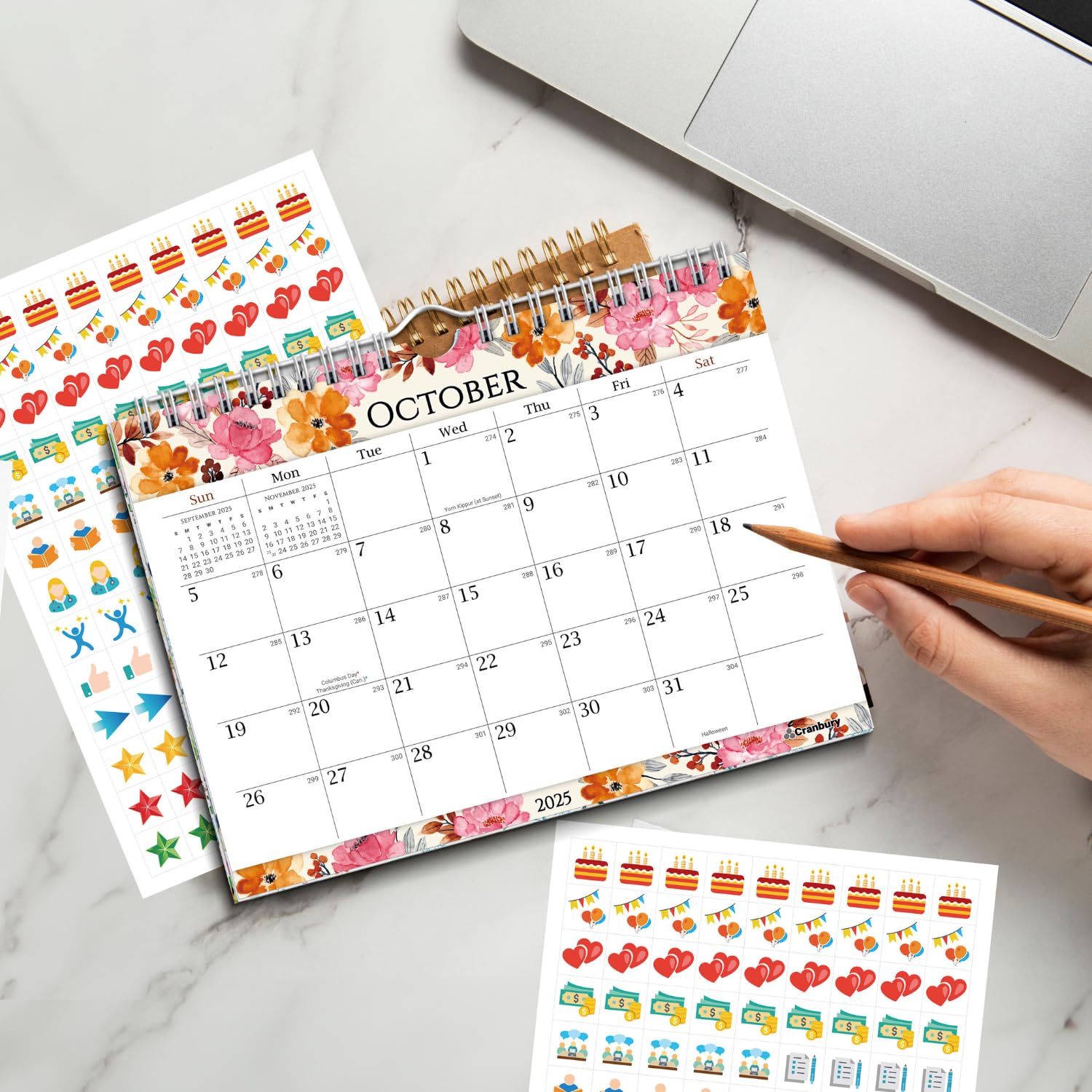 2025 Floral Wall Calendar 8x6 Inch - Mini Monthly Hanging Planner with Beautiful Flower Designs, Includes Stickers - Perfect for Home Office, Kitchen Fridge, Bulletin Board & Desktop Organization
