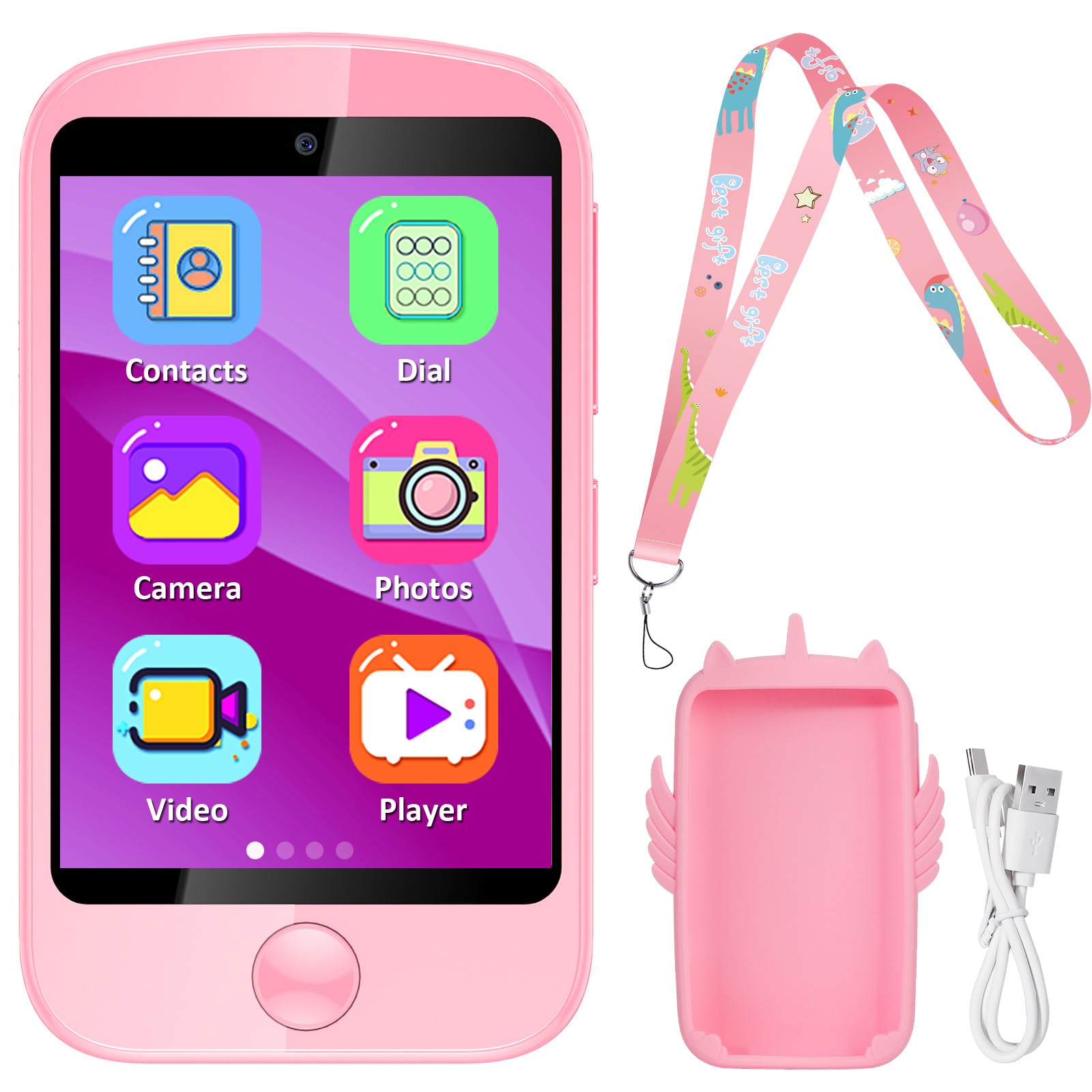 Smart Kids Phone with Touchscreen - Interactive Learning Toy for Boys & Girls Ages 3-10 | Educational Games, Fun Sounds & Lights | Perfect Christmas & Birthday Gift (Pink) - Ideal for Playtime, Travel & Early Learning Development