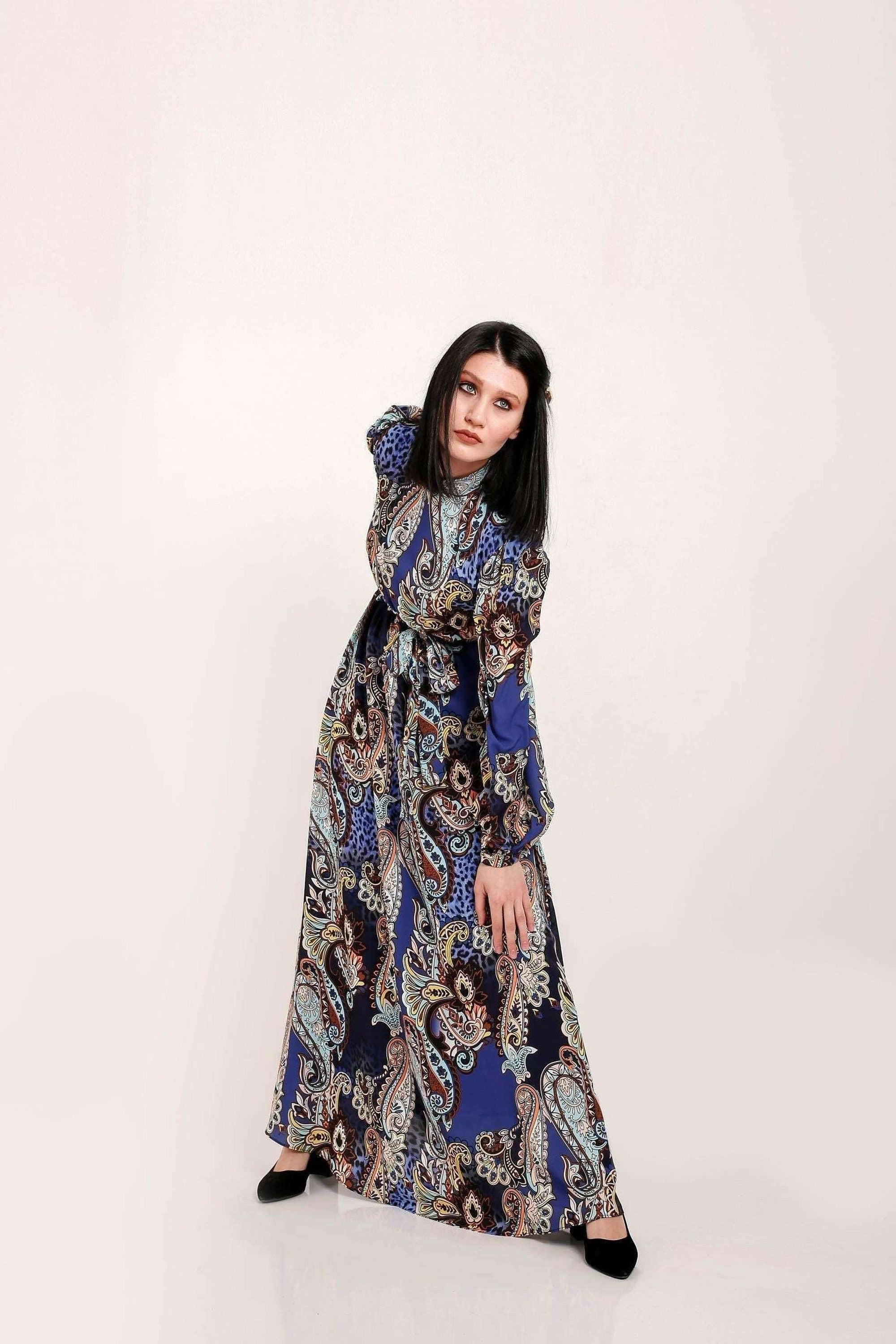 Hailey Long Sleeve Self Belted Maxi Dress for Women - Elegant Flowy Formal & Casual Dress for Weddings, Parties & Office Wear