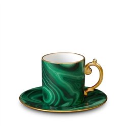 Premium Malachite Espresso Set ML755 - Handcrafted Stoneware Coffee Cups & Saucer - Elegant Gift for Coffee Lovers, Home & Cafe Use