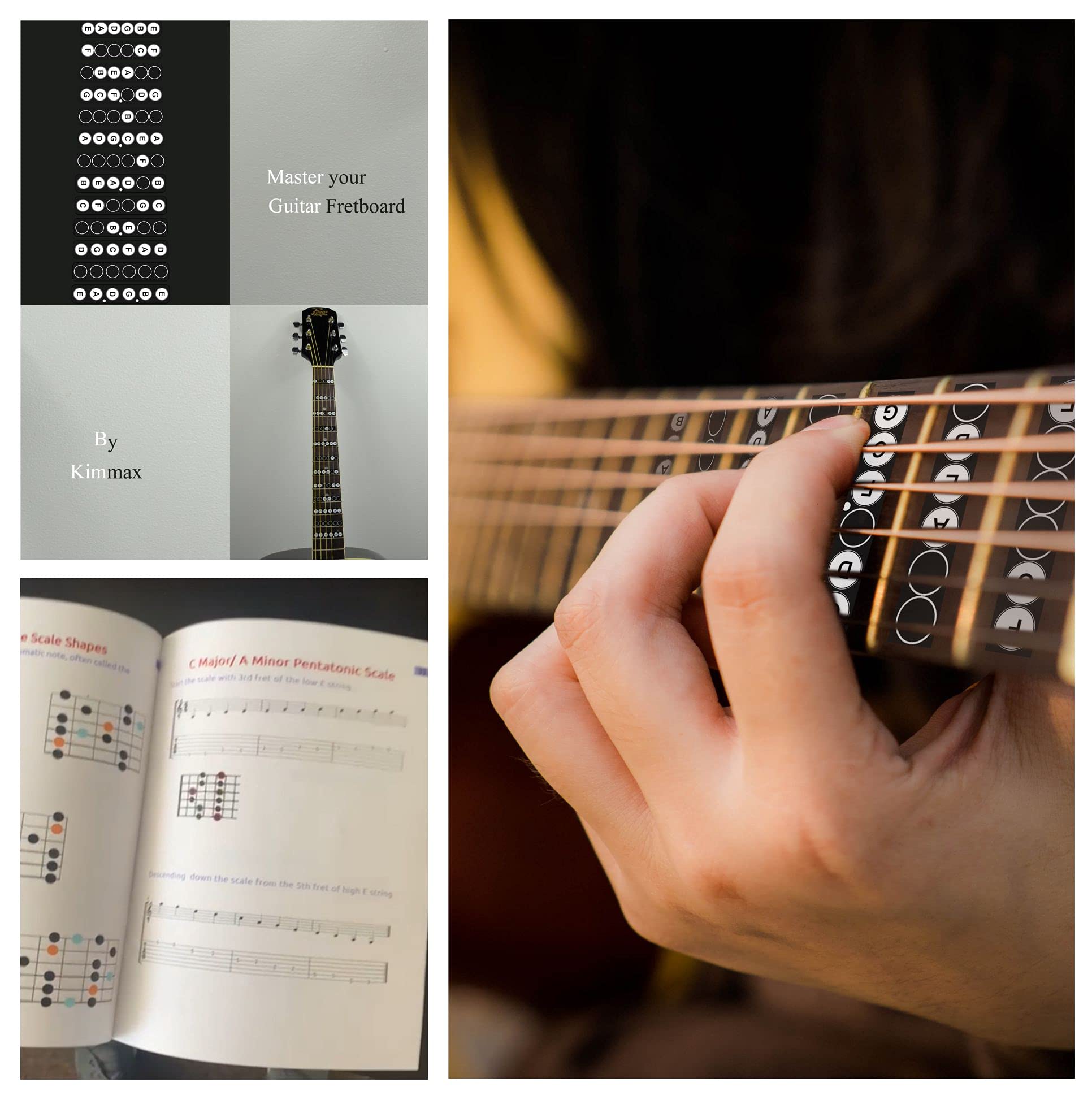 Kimmax Guitar Scales Book for Beginners - Master Fretboard Notes with Neck Vinyl Sticker | Learn & Practice Music Theory for 6-String Acoustic & Electric Guitars | Perfect for Home Practice, Music Lessons & Jam Sessions