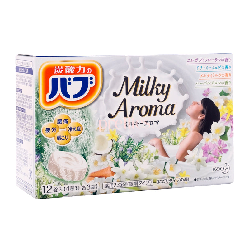 KAO Spa Powder Milky Aroma - 12 Pack (4 Types x 3) for Relaxing Bath & Home Spa Treatment - Perfect for Stress Relief & Self Care