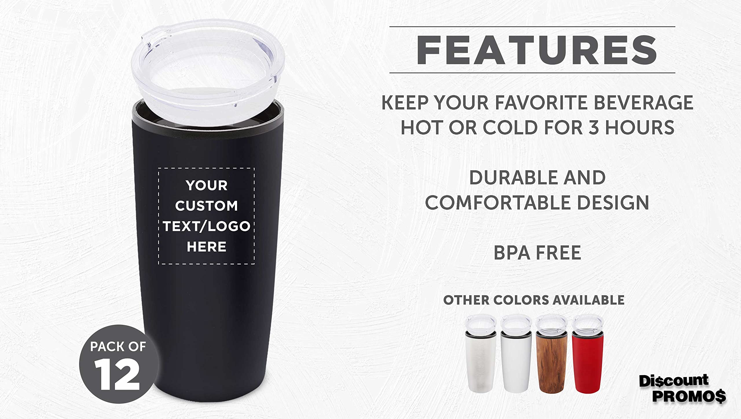 12-Pack Custom 20 oz Plastic Tumblers with Lids - Personalized Bulk Insulated Travel Cups for Iced Coffee, Smoothies & Cold Drinks - Perfect for Office, Parties, Picnics & Outdoor Activities - Black