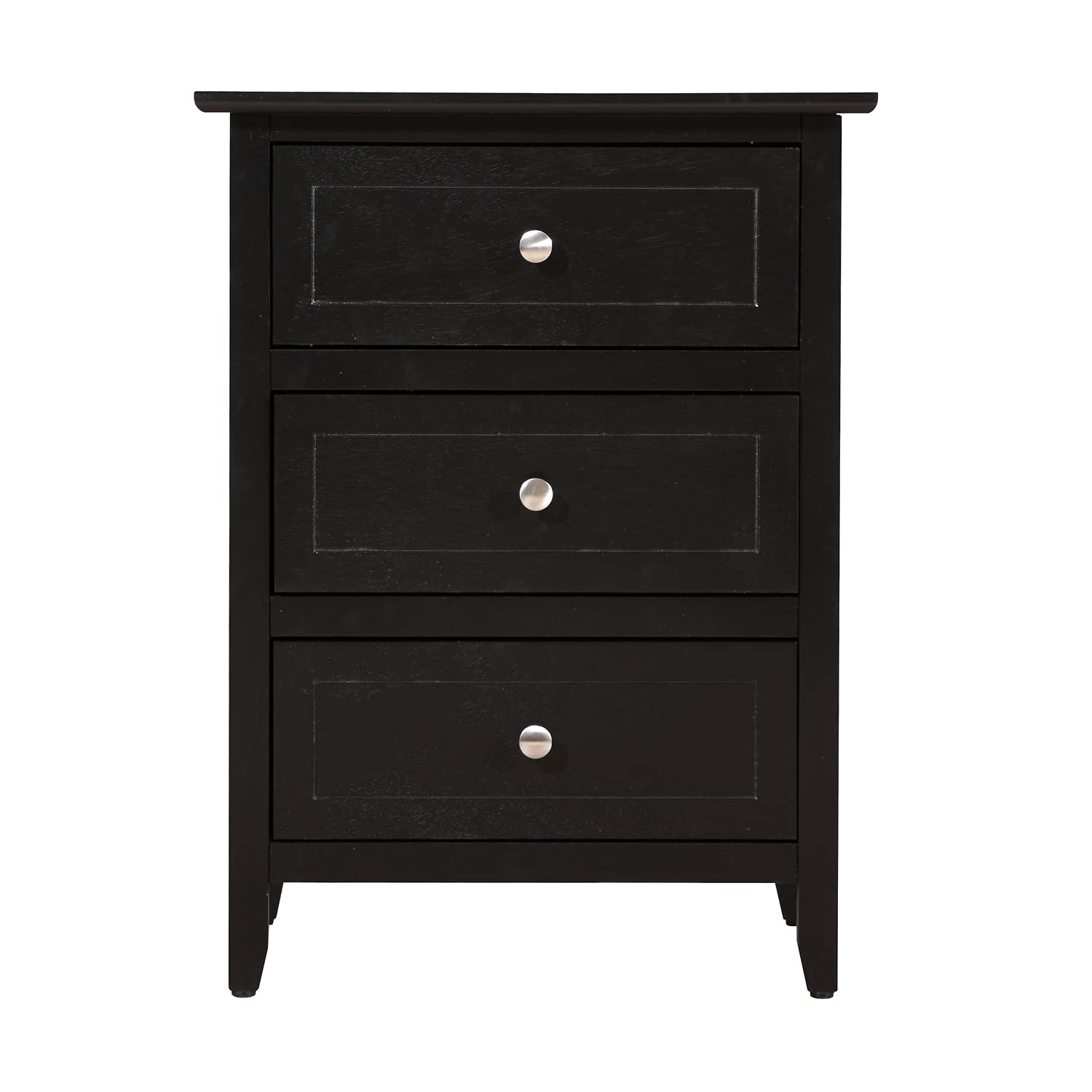 Modern 3-Drawer Nightstand - Black Small End Table for Bedroom & Living Room (25