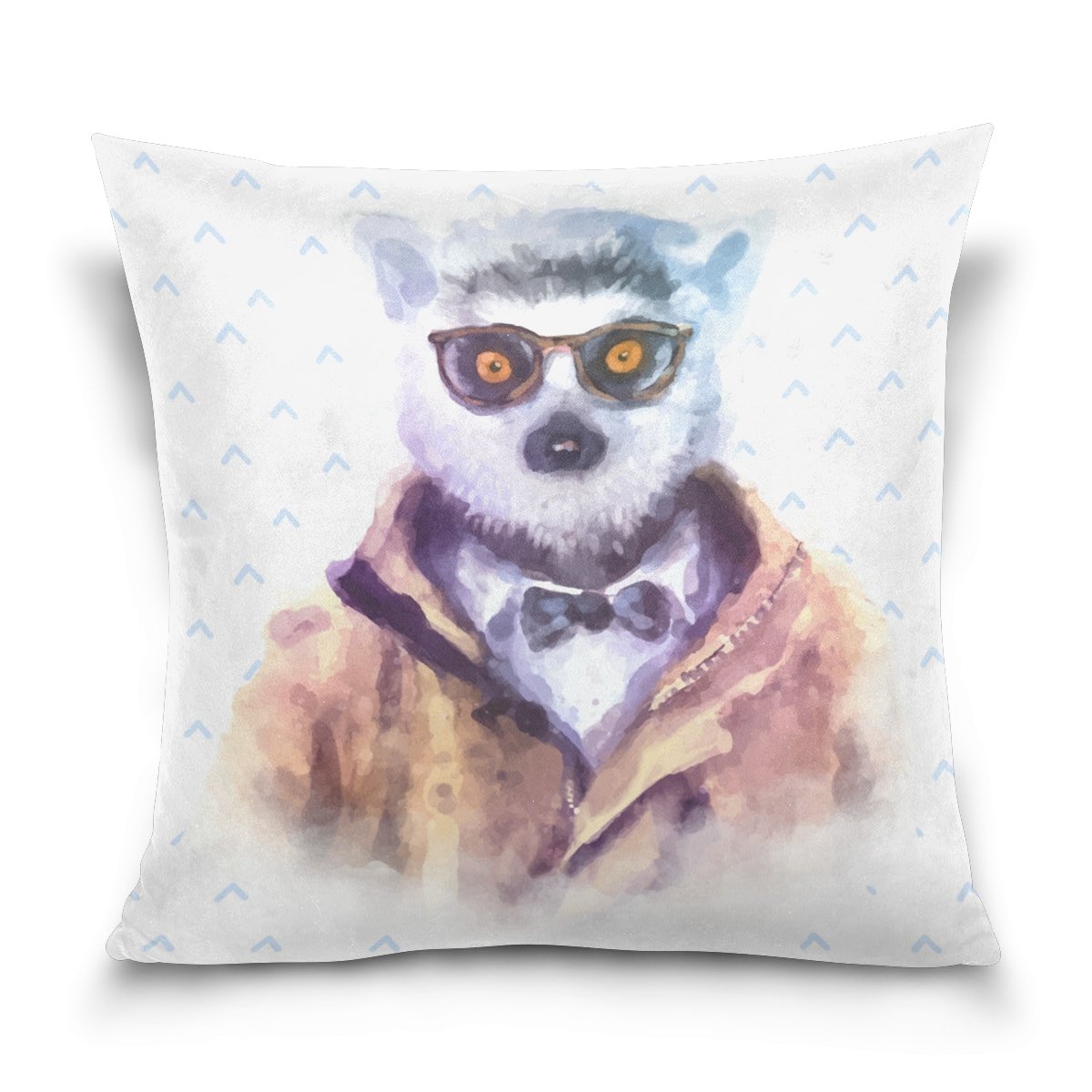Ring-Tailed Lemur Watercolor Throw Pillow Cover 18x18 Inch - Double Sided Decorative Square Cushion Case for Sofa, Bedroom & Car - Hipster Animal Print Home Decor | Perfect for Boho Chic Living Room, Cozy Bed Accent & Travel Comfort