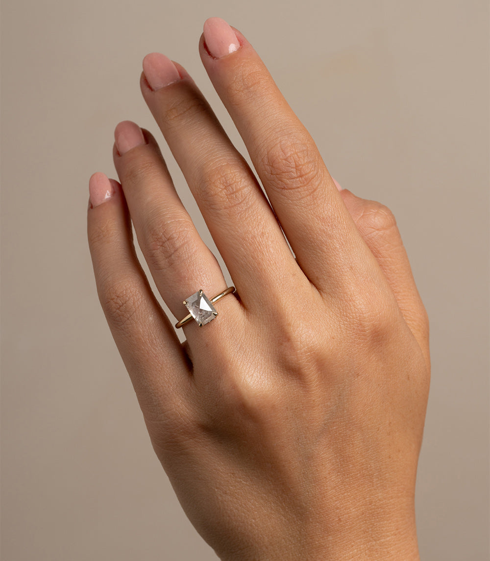 Billie 2 36Ct Salt and Pepper Diamond Engagement Ring - Vintage Style Rectangle Cut Wedding Band for Women, Perfect for Proposals, Anniversaries & Special Occasions