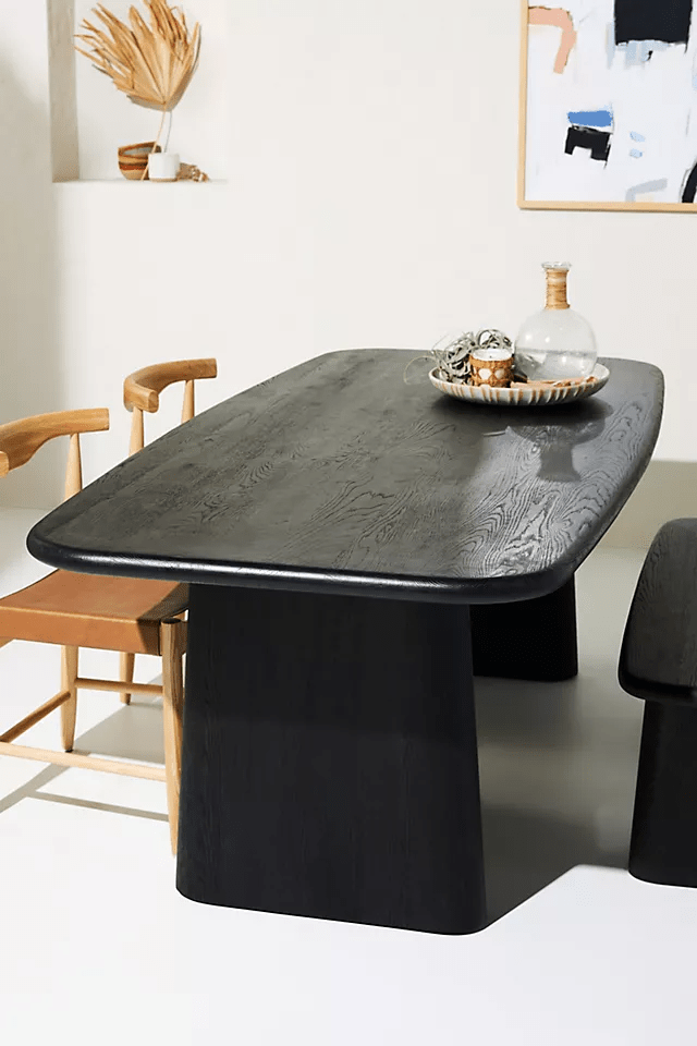 Handmade Kalle Sculptural Dining Table - Solid Wood Modern Black Dining Table for Kitchen, Dining Room & Open Concept Living Spaces