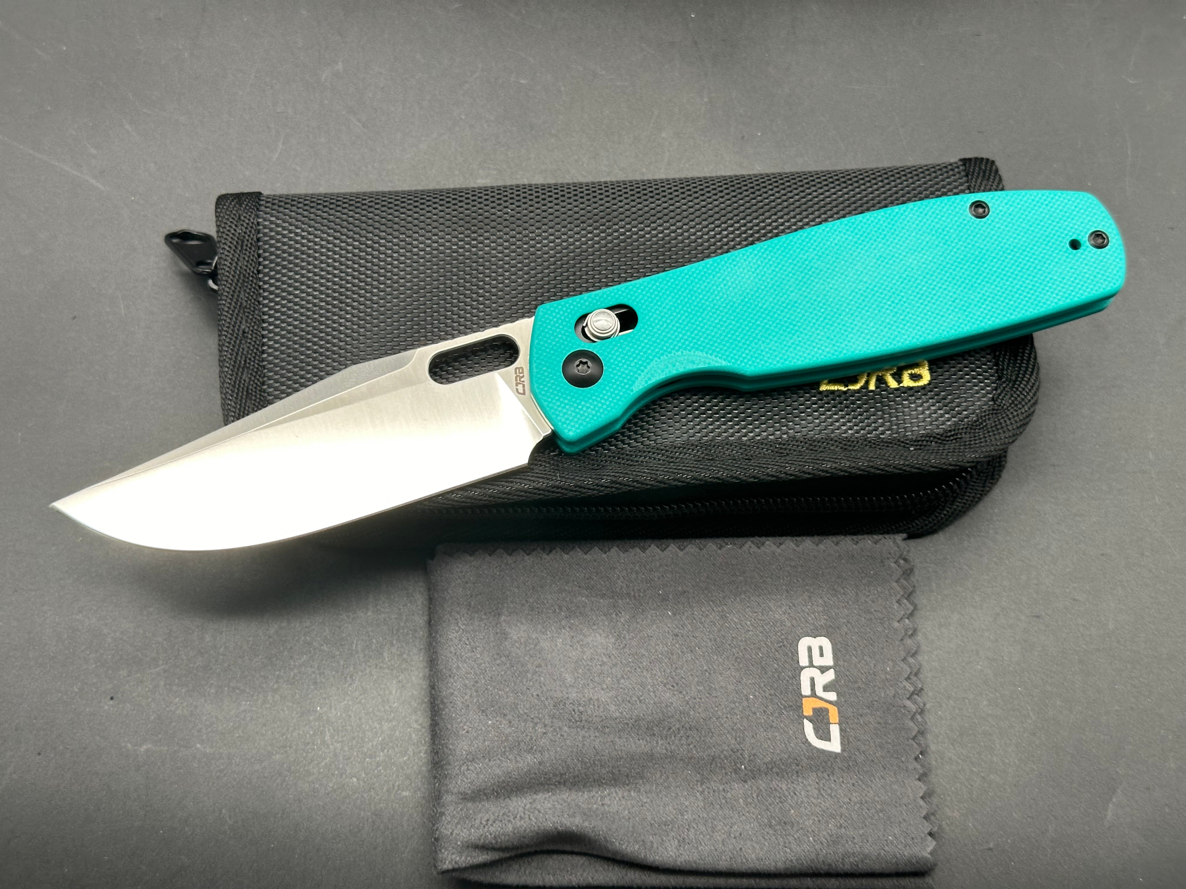 CJRB Prado Folding Knife - Aqua Green G10 Handle, AR-RPM9 Steel, Plain Edge Satin Finish - EDC, Outdoor, Camping & Survival Tool