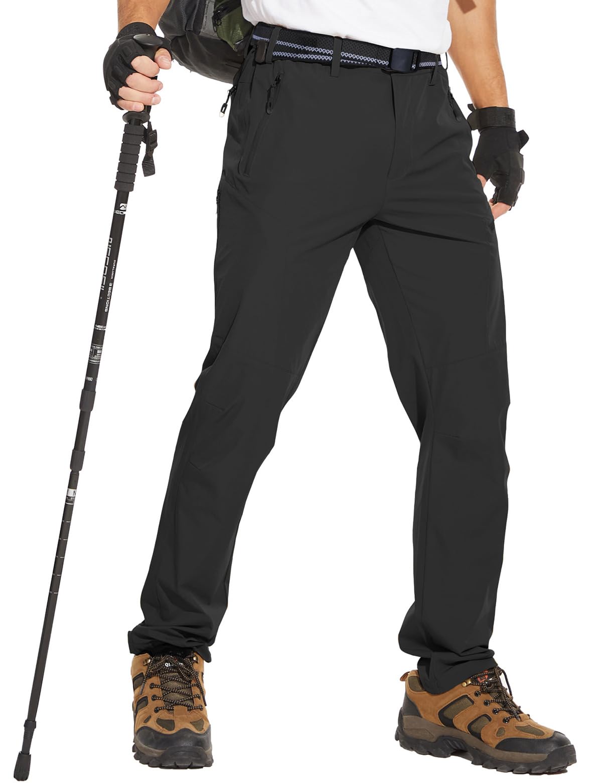 NOUKOW Men's Quick Dry Hiking Pants - Lightweight Waterproof Outdoor Work Pants with Stretch Fabric, 6 Zip Pockets & Adjustable Belt - Perfect for Camping, Trekking & Mountain Climbing