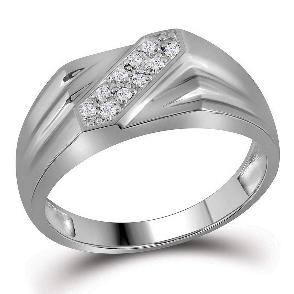 1/10 Ct Diamond Men's 925 Sterling Silver Round Prong-Set Diagonal Double Row Band Ring for Engagement, Wedding & Anniversary - Perfect Gift for Him, Ideal for Proposals & Special Occasions