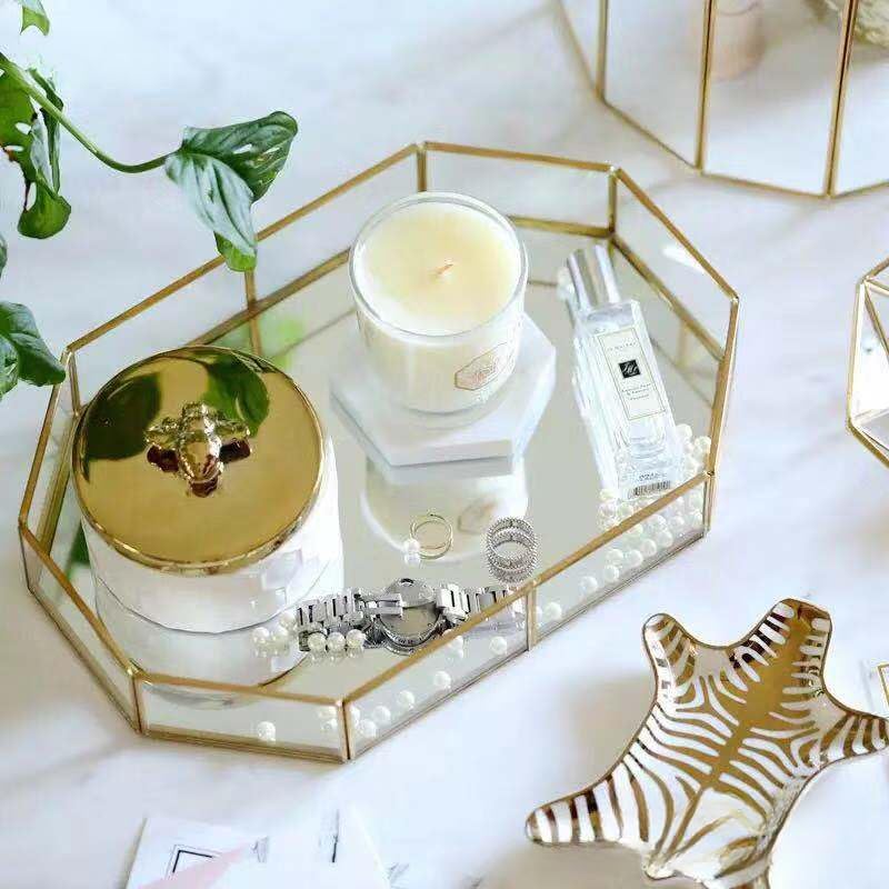 Gold Mirror Vanity Tray - Decorative Glass Makeup & Perfume Organizer for Dresser, Bathroom Countertop - Perfect for Jewelry Display, Home Decor & Gift Giving