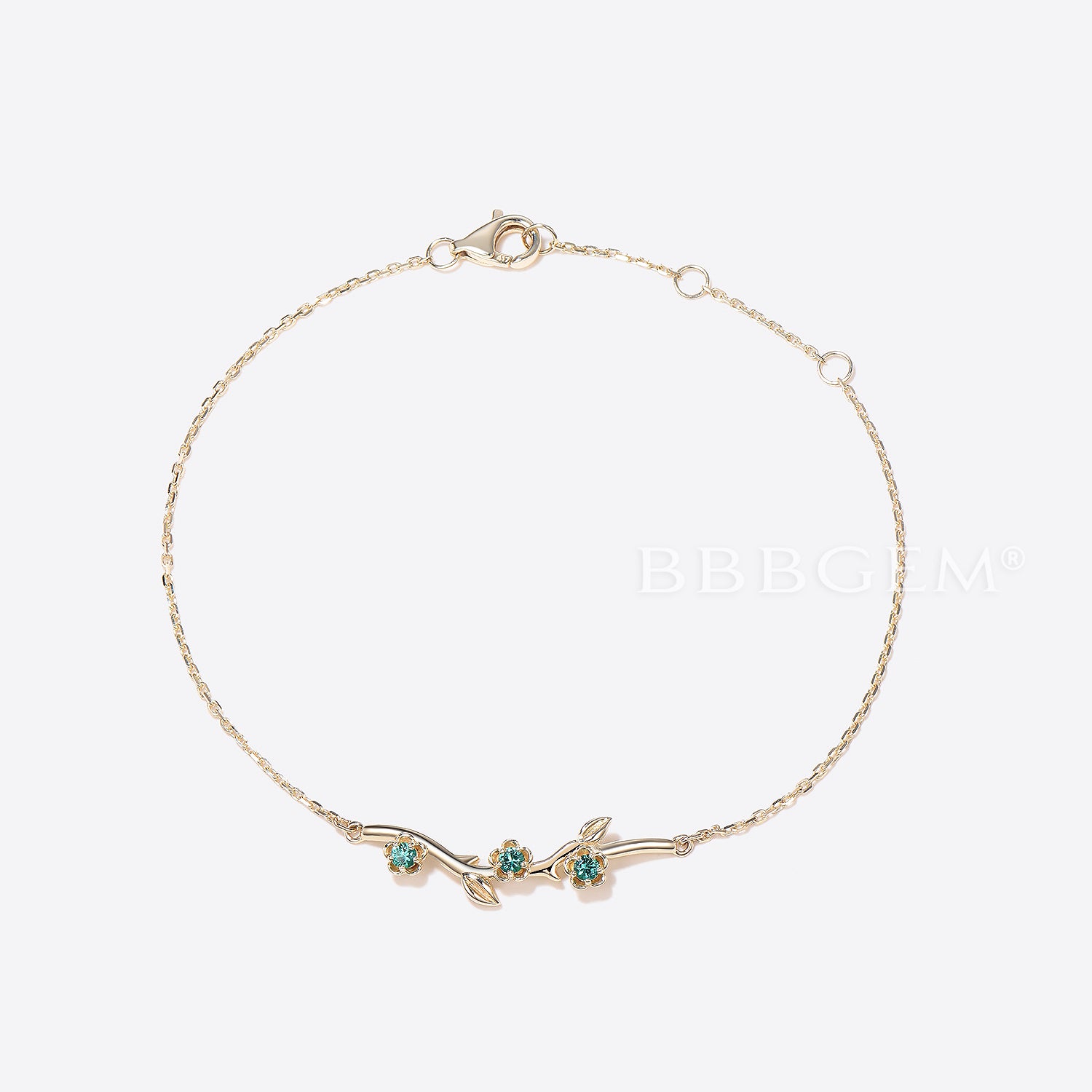 14K Solid Gold Leaf Bracelet - Nature Inspired Emerald Floral Bracelet for Women | Elegant Handmade Jewelry Gift for Birthday, Anniversary & Special Occasions | Perfect for Boho, Wedding & Everyday Wear