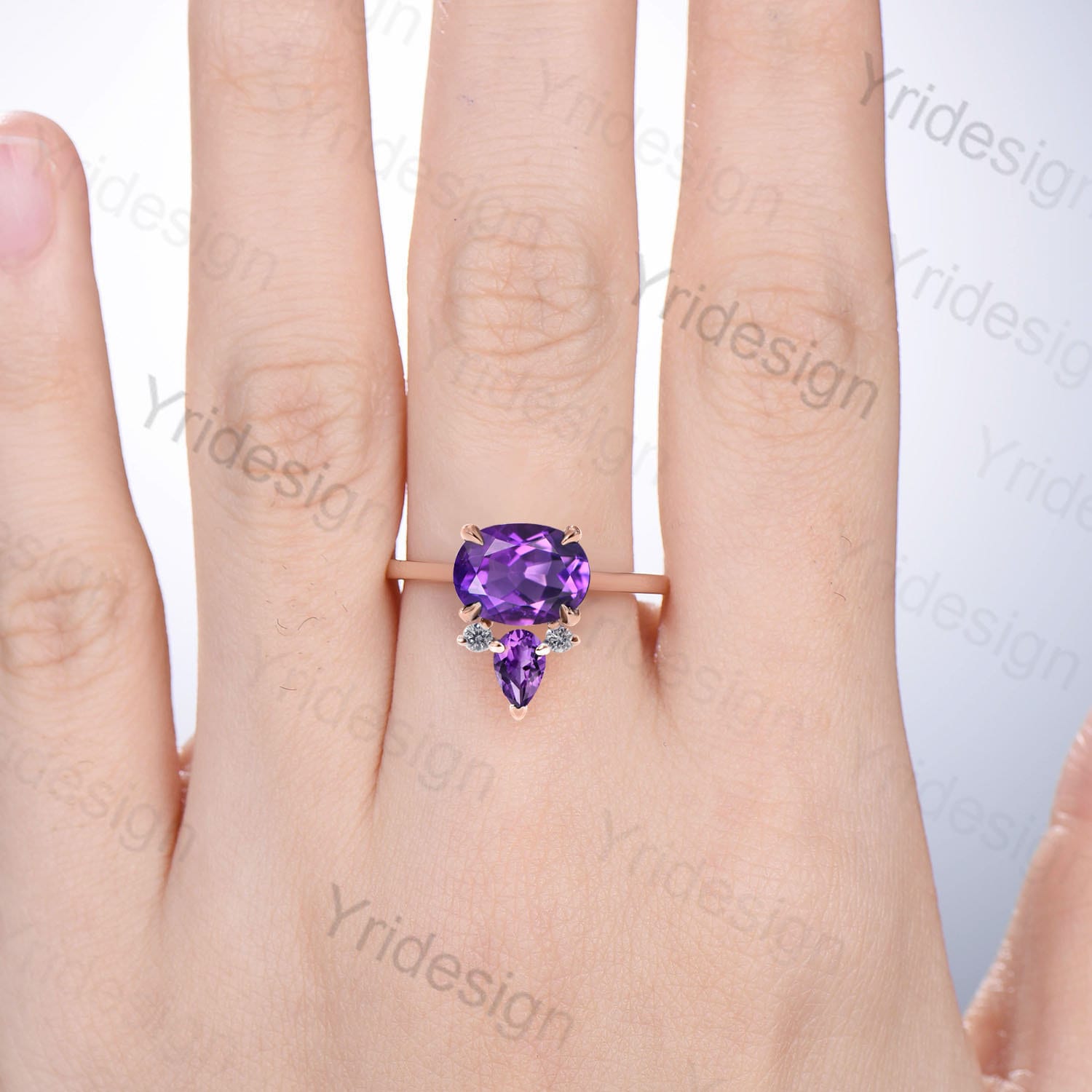 1.5CT Natural Amethyst Engagement Ring - East West Set Purple Crystal Wedding Band, Pear Cut February Birthstone Anniversary Jewelry, Minimalist Stackable Ring for Women - Perfect for Valentine's Day, Proposals & Special Occasions