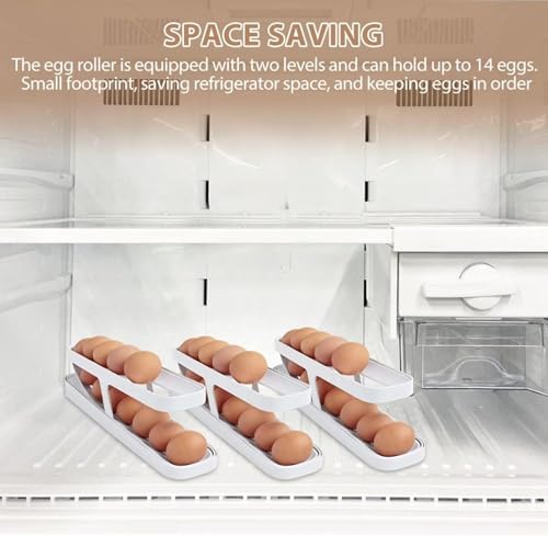 PG Home Products 2-Tier Rolling Egg Dispenser Holds 12-14 Eggs - Space Saving Refrigerator Organizer with Gravity-Fed Design - Durable Kitchen Storage for Fridge or Pantry - Perfect for Breakfast Meal Prep & Baking Needs