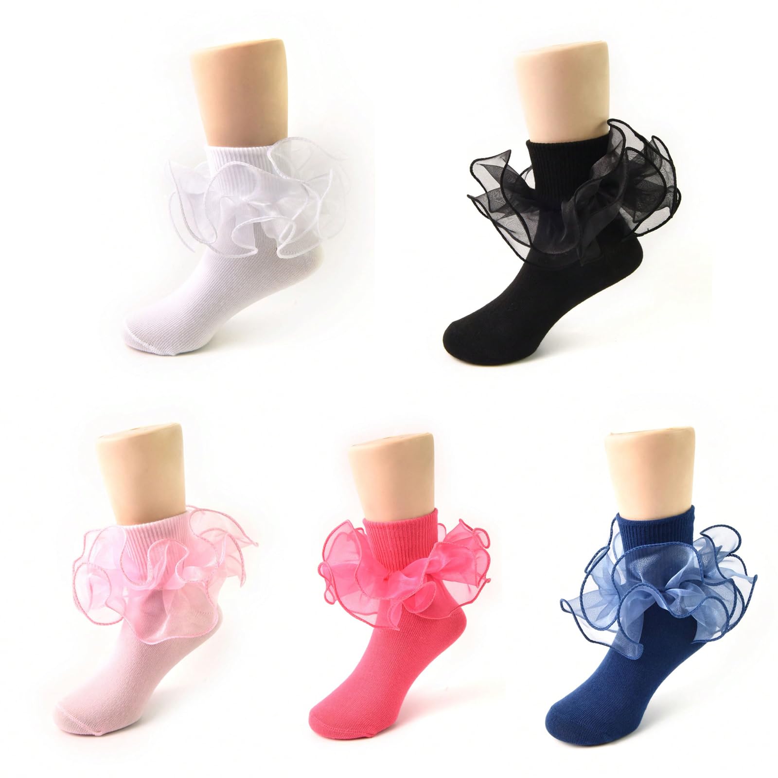 5 Pairs Girls Fluffy Ruffled Edge Princess Dress Socks - Lace Dance Socks for Ballet, Party & Special Occasions