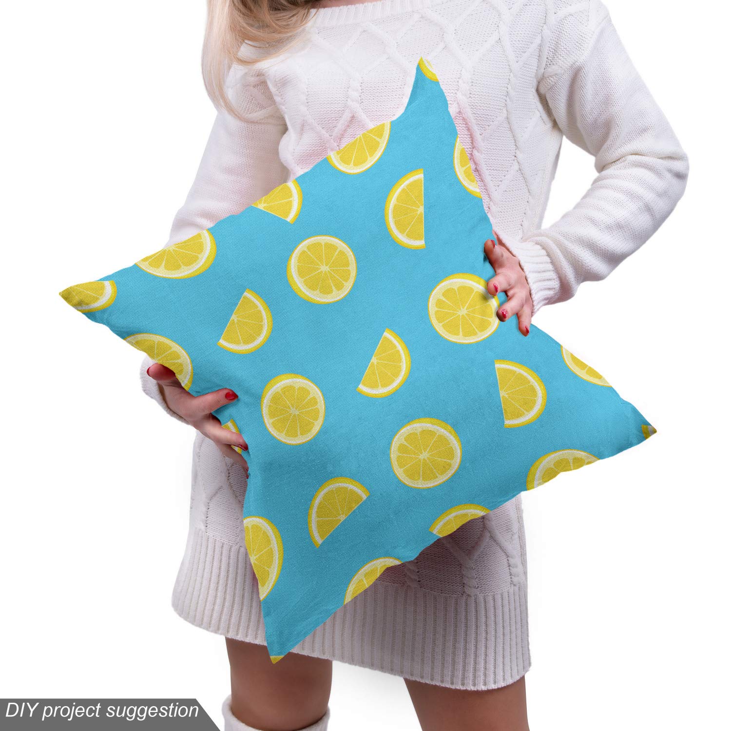 Ambesonne Yellow and Blue Fabric by The Yard - 10 Yards of Upholstery & Home Decor Fabric with Fresh Lemon Slice Pattern for Summer Decor, DIY Projects, Curtains, Pillows & Table Runners - Sky Blue & Yellow Decorative Cotton Fabric for Living Room, Bedroom & Kitchen