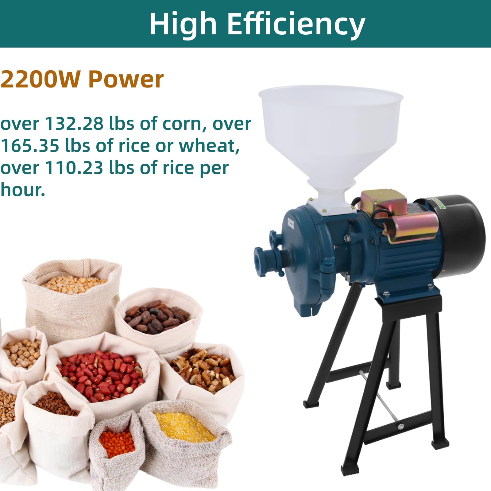 3000W Commercial Electric Grain Mill Grinder - 110V High Power Corn & Wheat Grinder with Funnel - Perfect for Home Baking, Brewing & Commercial Kitchens