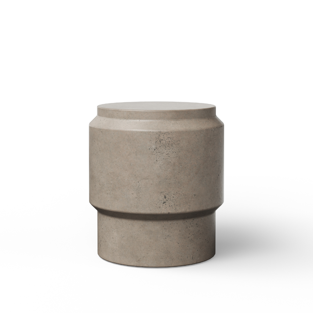 Barrel Outdoor Concrete Round Stool End Table - Durable Patio Furniture for Garden, Poolside & Backyard Decor