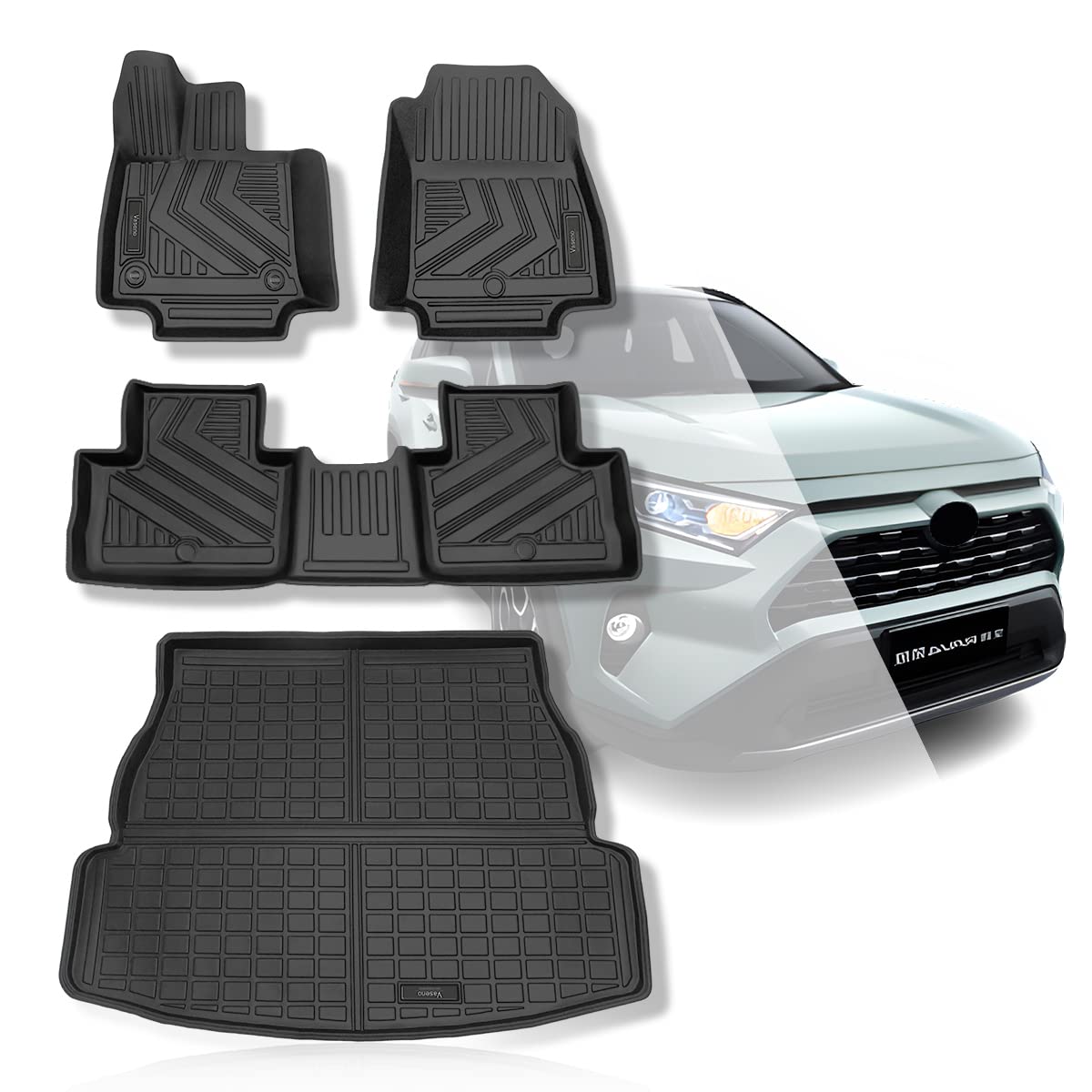 Vanseno All-Weather Floor Mats & Cargo Liners for 2019-2024 Toyota RAV4 (Non-Hybrid) - Durable Rubber Car Trunk Mats for Ultimate Protection - Perfect for Road Trips, Camping & Daily Commutes