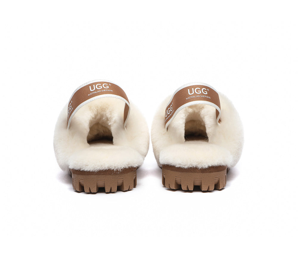 Australian Shepherd® UGG Slippers - Genuine Sheepskin Wool Slingback Waffle House Shoes for Women & Men - Cozy Indoor/Outdoor Comfort for Winter, Lounge & Home Wear