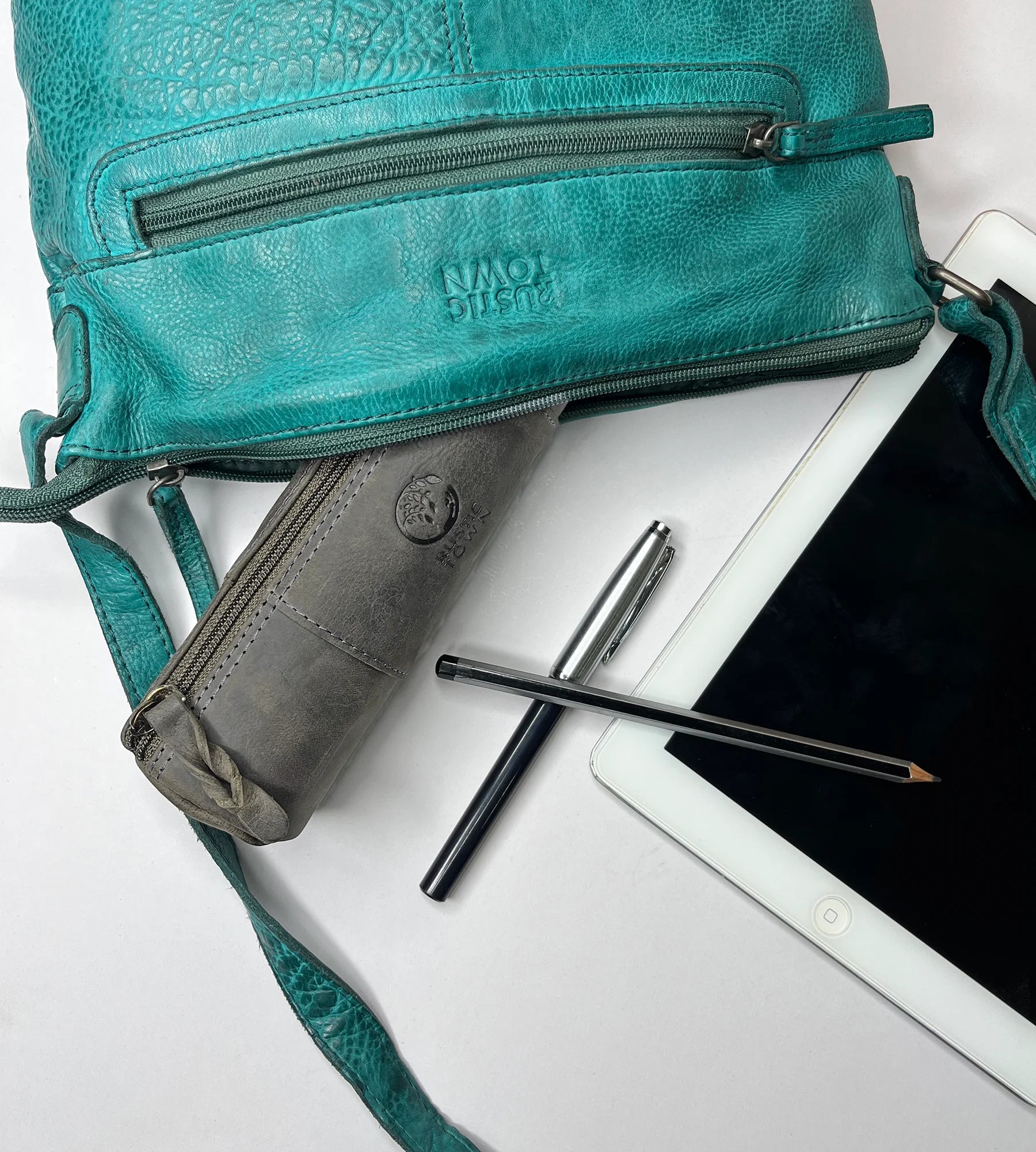 Premium Winnie Leather Zipper Pen Pencil Case - Grey Evening Blue | Stylish Organizer for School, Office & Travel | Perfect for Students, Professionals & Artists