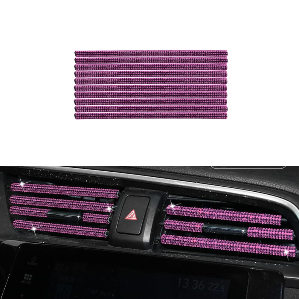 10PCS Bling Car Air Vent Trim Decoration Strips - Shiny U-Shape Universal Fit for All Straight AC Vents (Pink) | Car Interior Accessories for Stylish Customization & Personalization