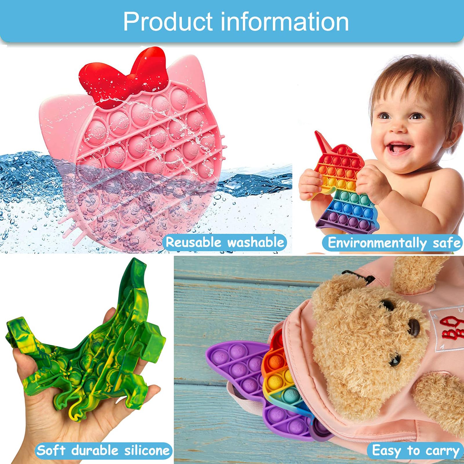 Pop Bubble Fidget Sensory Toys for Stress Relief - Squeeze Sensory Toys for Kids & Adults - Anti-Anxiety Tools for Boys & Girls - Perfect for Classroom, Office & Travel (Dinosaur, Camouflage)