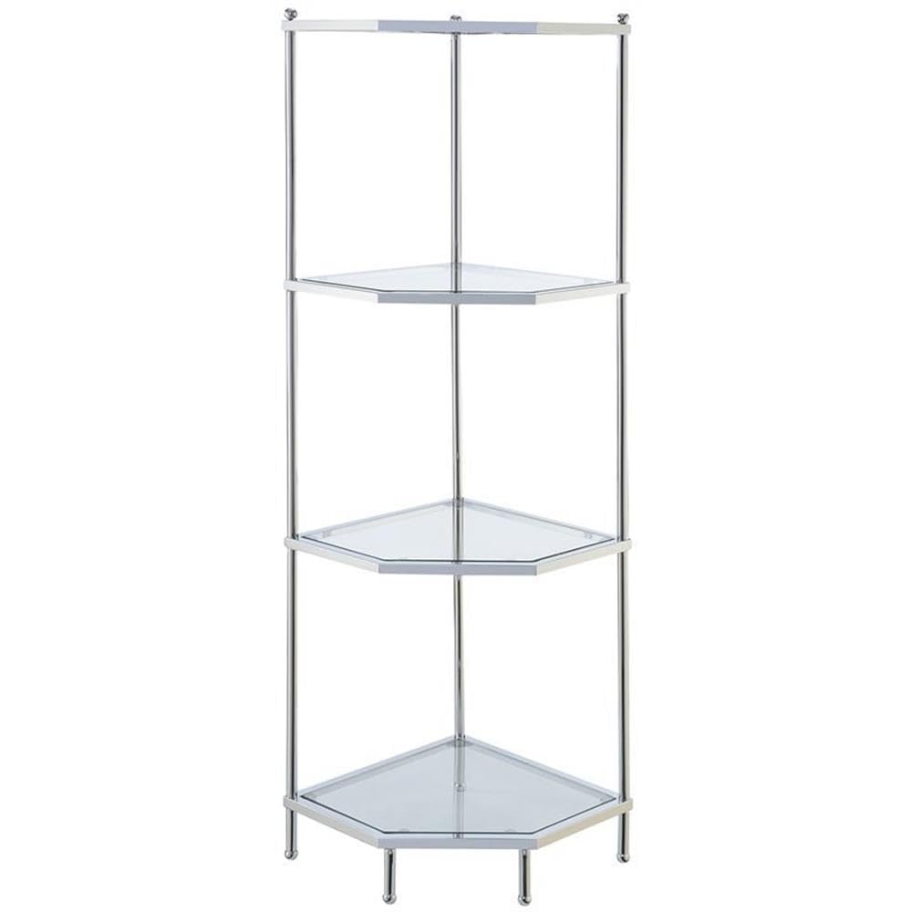 Pemberly Row 4-Tier Clear Glass & Chrome Corner Shelf - Perfect for Bathroom, Kitchen, or Living Room Storage & Display