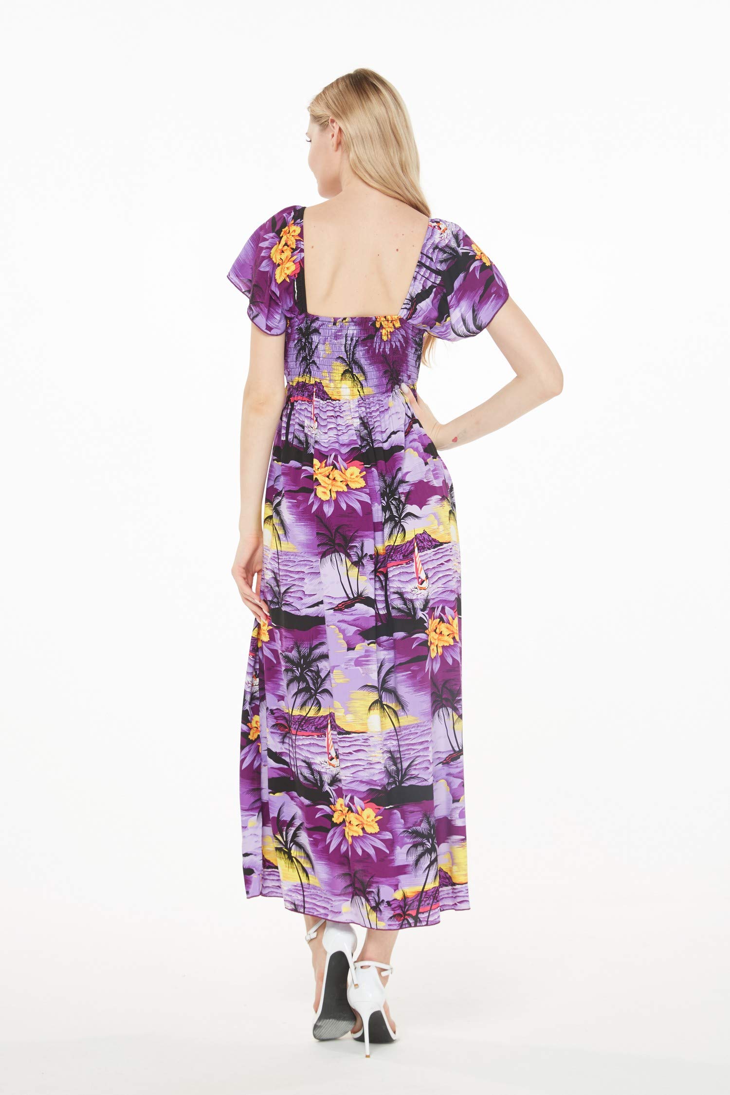 Matching Mother Daughter Hawaiian Luau Dress Set - Sunset Purple Ruffled Round Neck Aloha Outfit for Beach Parties, Family Photos & Summer Vacations