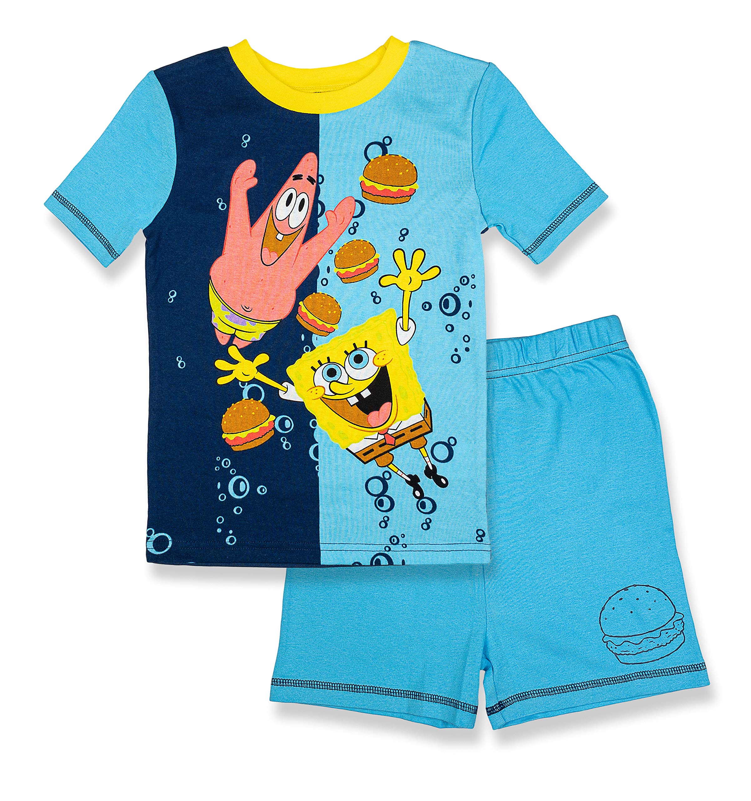 SpongeBob SquarePants Boys' 2-Piece Outfit - 100% Cotton Short Sleeve T-Shirt & Matching Shorts Set - Size 6 - Blue Cartoon Character Clothing - Perfect for Playtime, Birthday Parties & Casual Wear