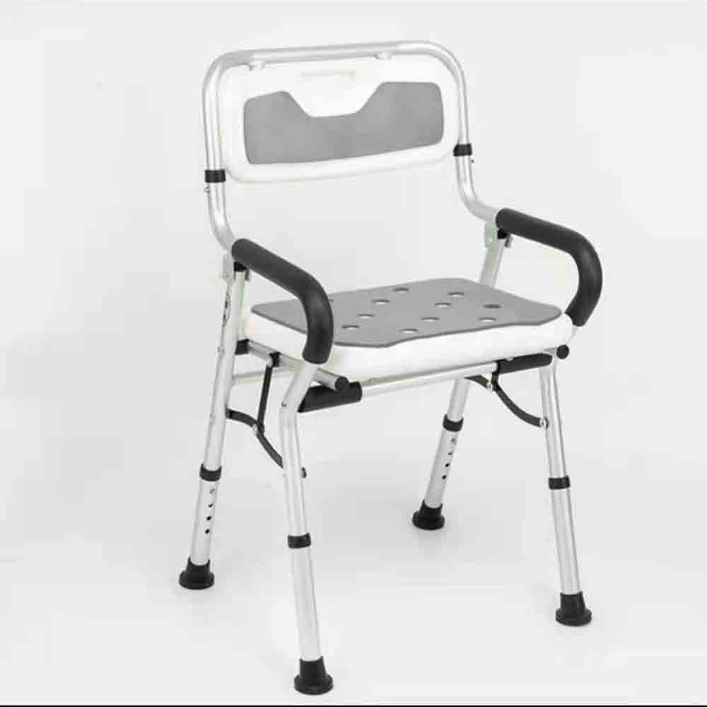 WSYYDS Adjustable Shower Stool with Backrest & Armrests - Lightweight Aluminum Alloy Bath Chair for Elderly & Disabled - Perfect for Bathroom Safety & Comfort (Gray, 1 Piece)