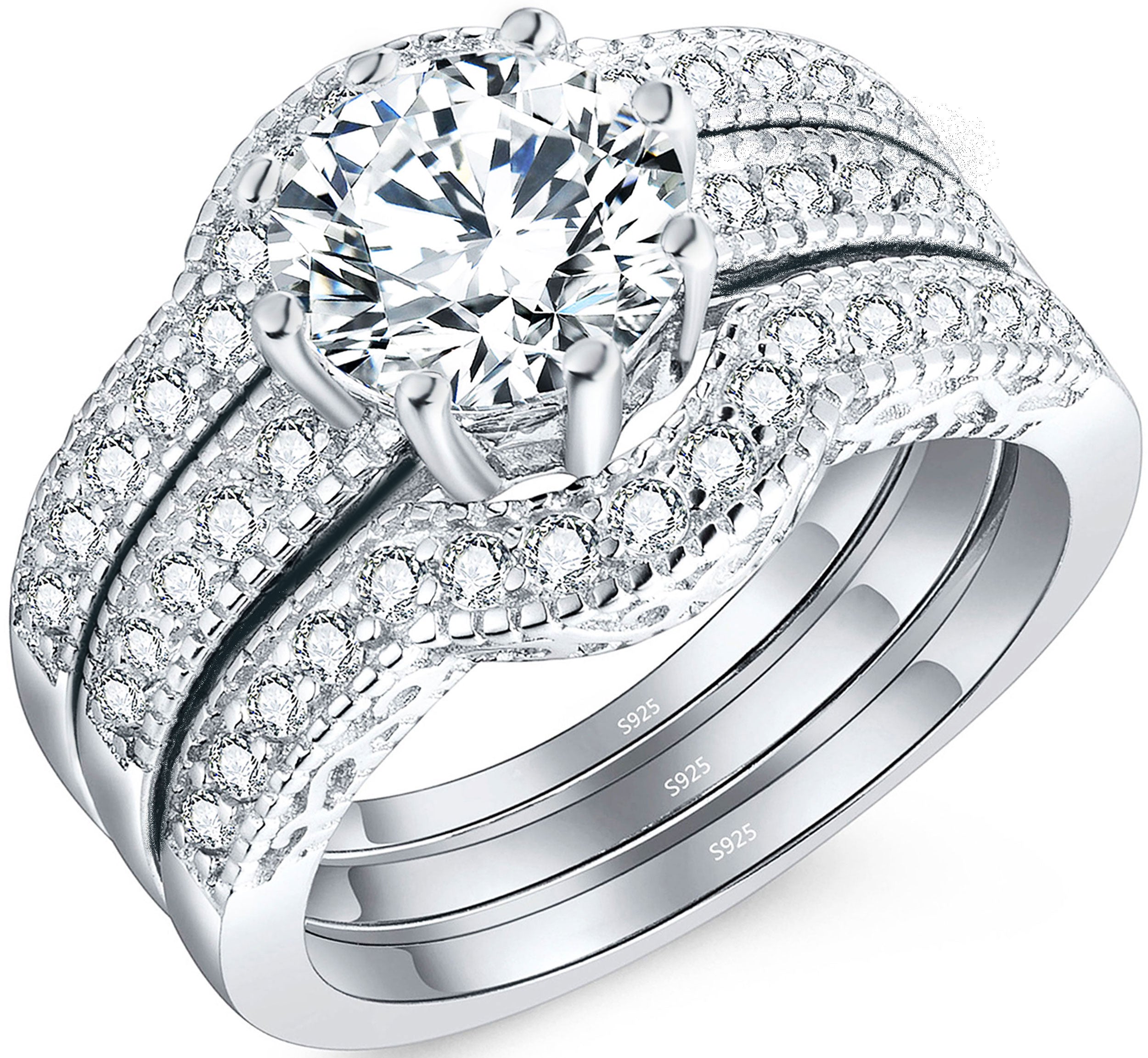 MABELLA 2.50 CTW Halo Round White Cubic Zirconia 925 Sterling Silver Engagement Wedding Ring Set for Women - Perfect for Proposals, Anniversaries & Bridal Jewelry