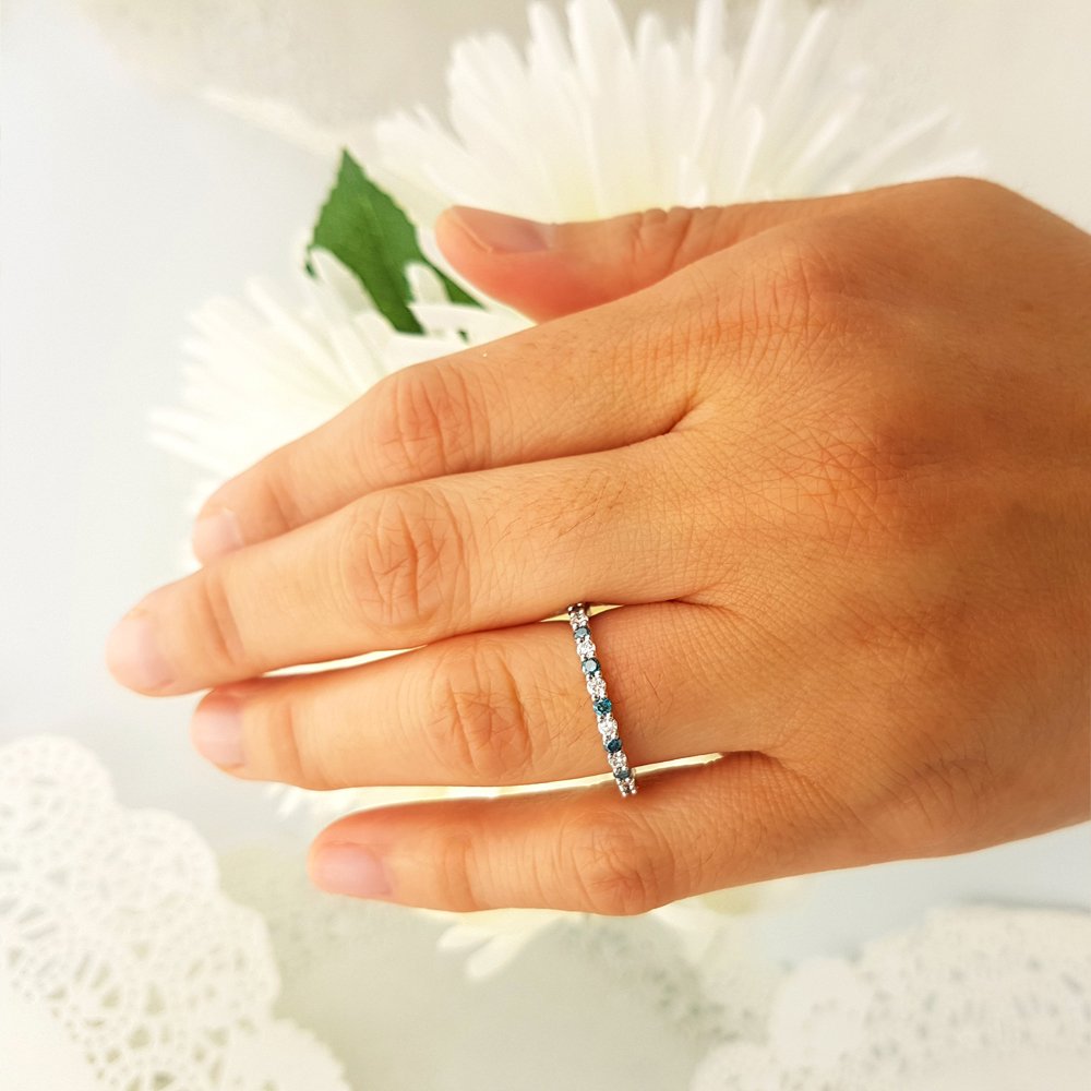 1.00ctw Blue & White Diamond Eternity Wedding Band for Her - Dazzlingrock Collection
