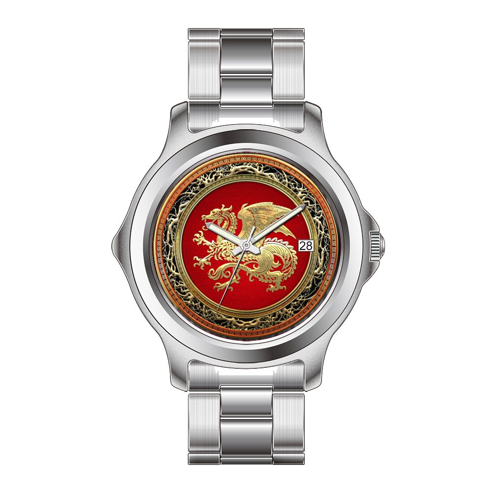 Women's Fashion Japanese Quartz Watch with Date - Stainless Steel Bracelet, Icelandic Dragon & Landvættir Design [Gold] - Perfect Christmas Gift for Her, Elegant Accessory for Parties, Work & Daily Wear