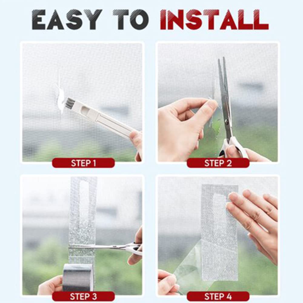 Window Screen Repair Tape - Self-Adhesive Waterproof Fiberglass Mesh Tape 2cm x 2m (Grey) - Fix Holes in Window & Door Screens, Patio Screens, and RV Screens - Durable & Weatherproof Solution