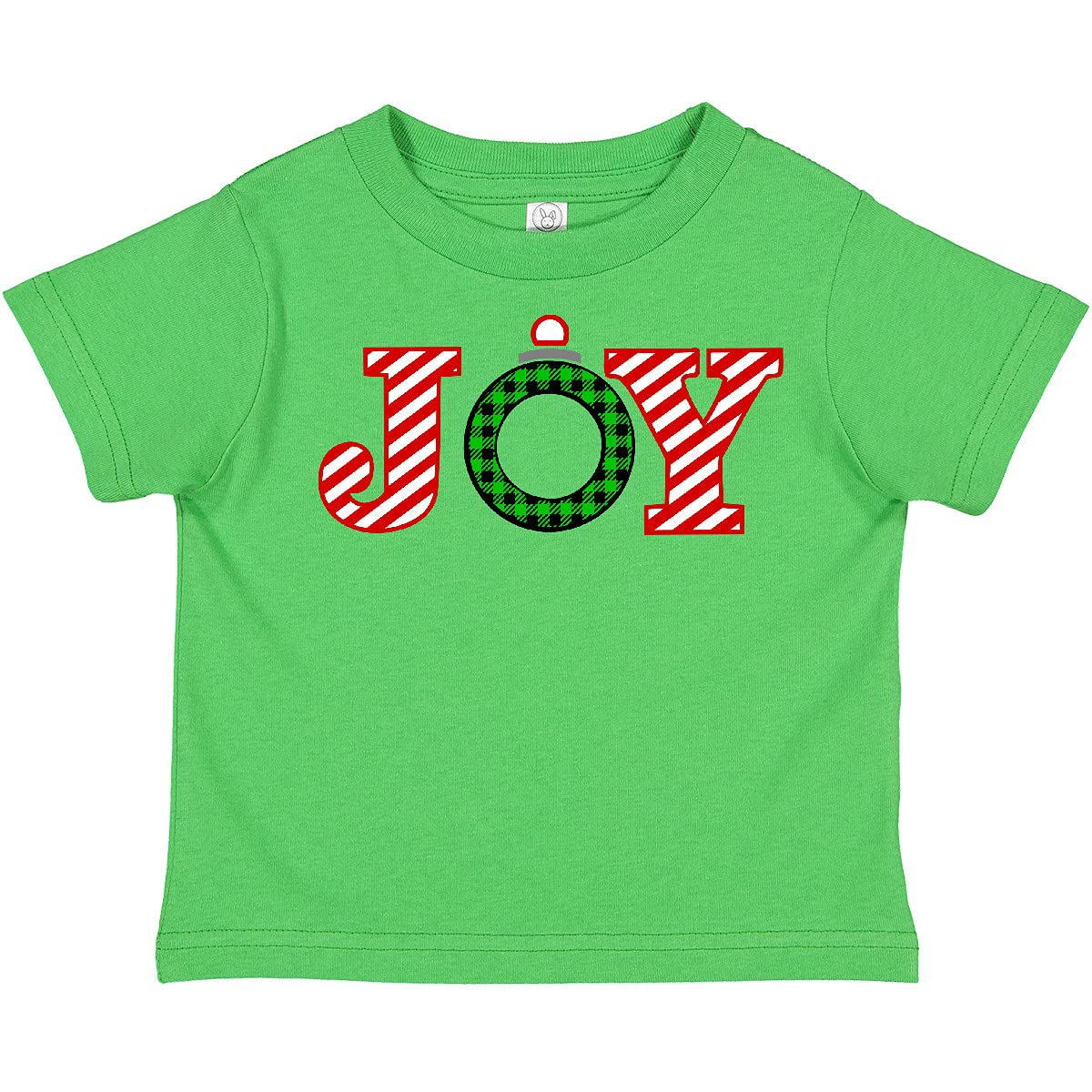 Inktastic Joy Christmas Ornament Toddler T-Shirt with Candy Cane Stripes - Festive Holiday Outfit for Kids & Toddlers | Perfect for Christmas Parties, Family Photos & Holiday Gatherings