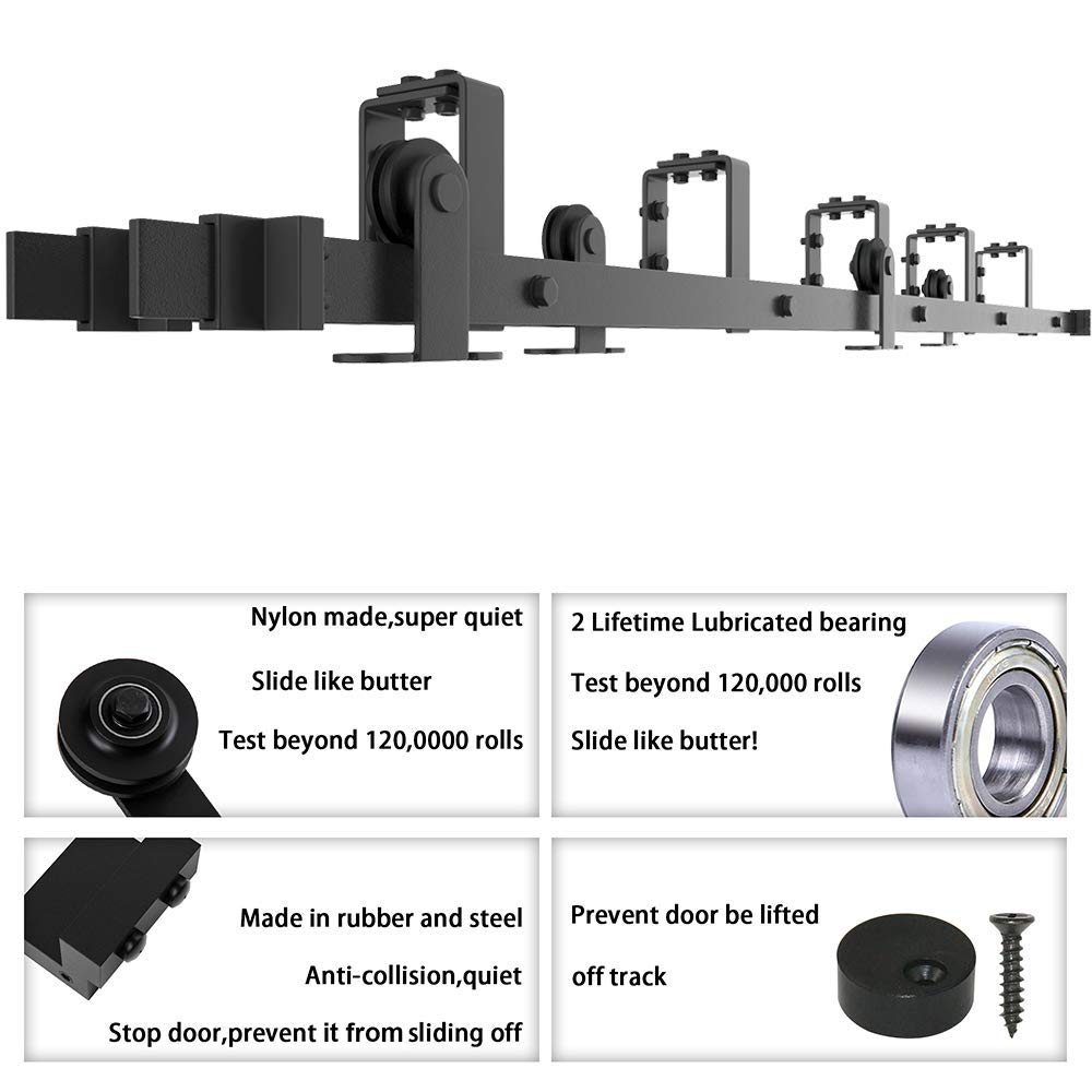 WINSOON Heavy Duty Top Mount Double Bypass Barn Door Hardware Kit - 5 FT Track for Overlapping Double Doors | One-Piece Rail for Smooth & Quiet Sliding | Easy Installation Fits Two 30” Wide Door Panels | Perfect for Bedrooms, Closets & Room Dividers
