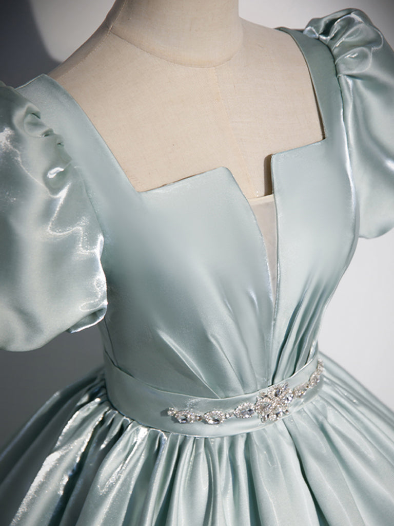 Elegant Blue A-Line Satin Long Prom Dress & Evening Gown for Women - Perfect for Formal Dances, Weddings & Special Occasions