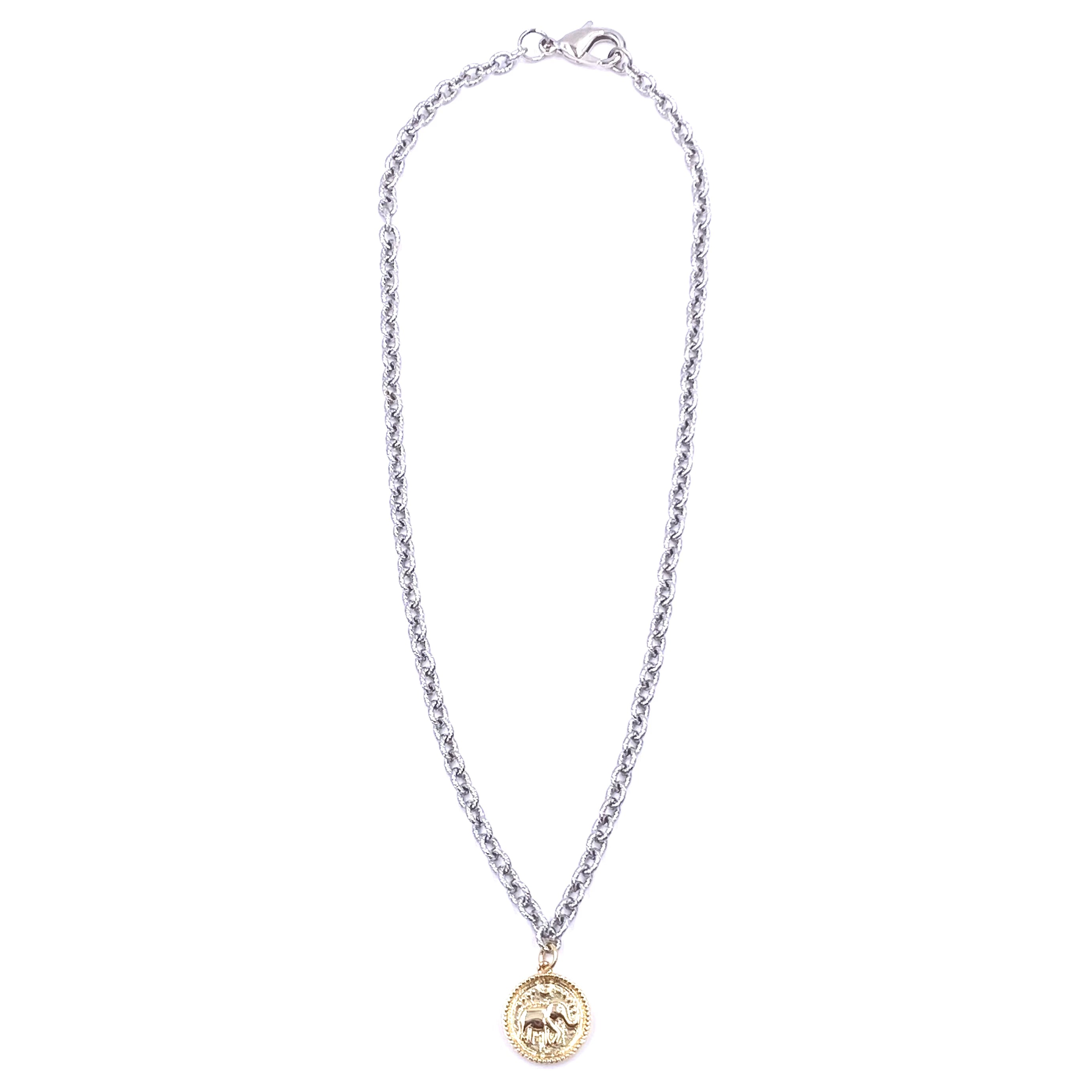Ashley Gold Stainless Steel Diamond Cut Chain with Elephant Coin Pendant Necklace - Elegant Jewelry for Women, Perfect Gift for Birthday, Anniversary & Special Occasions