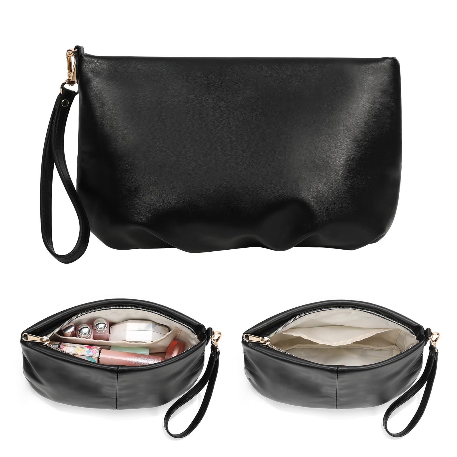 Small Makeup Bag for Women | Waterproof PU Leather Travel Cosmetic Organizer | Portable Cute Makeup Pouch for Cosmetics & Toiletries | Perfect for Travel, Gym & Daily Use (Black)
