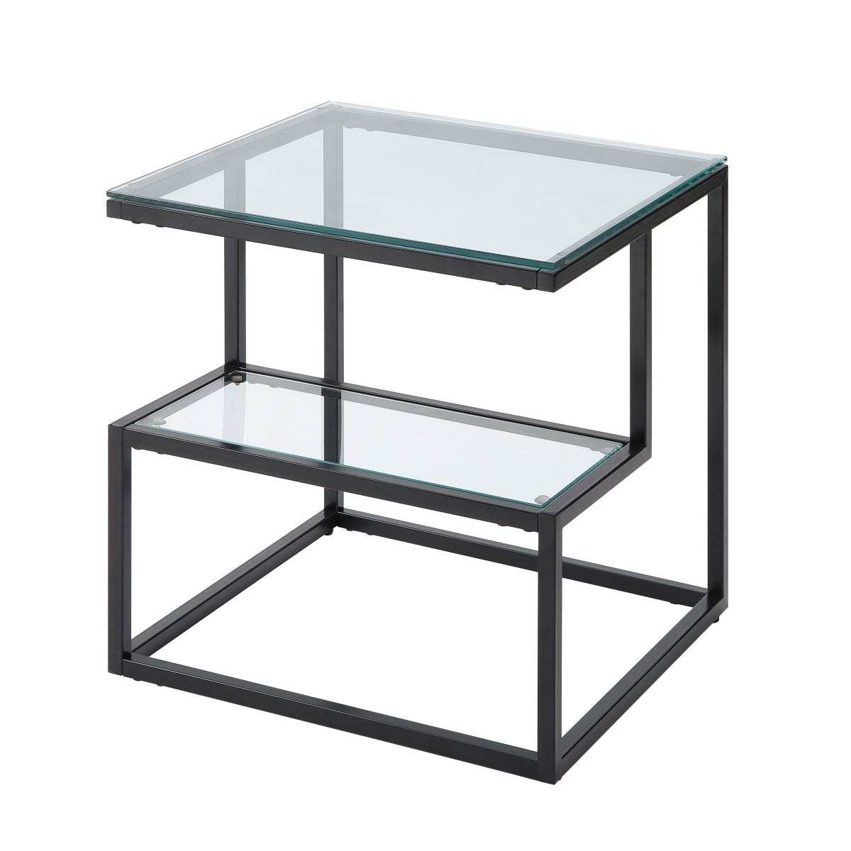 Modern Glass & Black Metal End Table with Geometric Design - Perfect for Living Room, Bedroom, or Office Decor