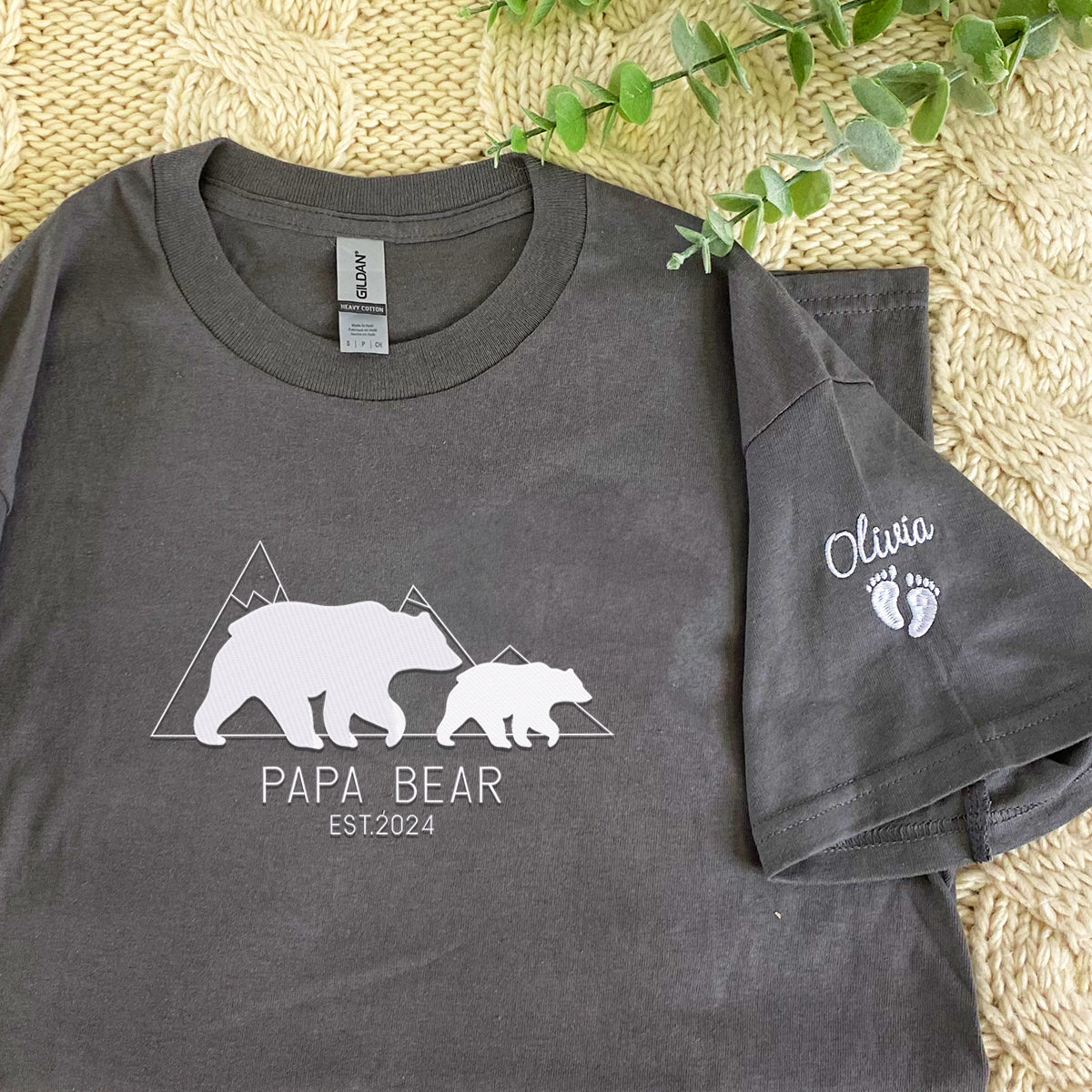Custom Comfort Color® Embroidered Papa Bear T-Shirt - Soft Cotton Casual Wear for Dads, Gifts & Family Outings