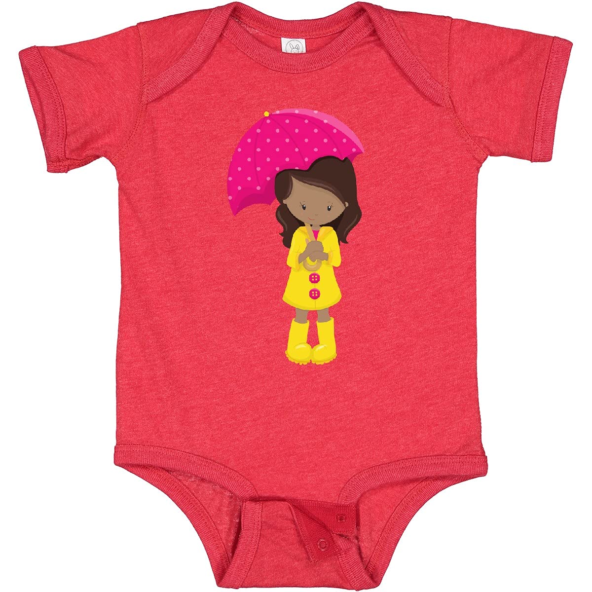Inktastic African American Girl in Raincoat with Umbrella Baby Bodysuit - Cute Infant Outfit for Rainy Days, Playdates & Photo Shoots