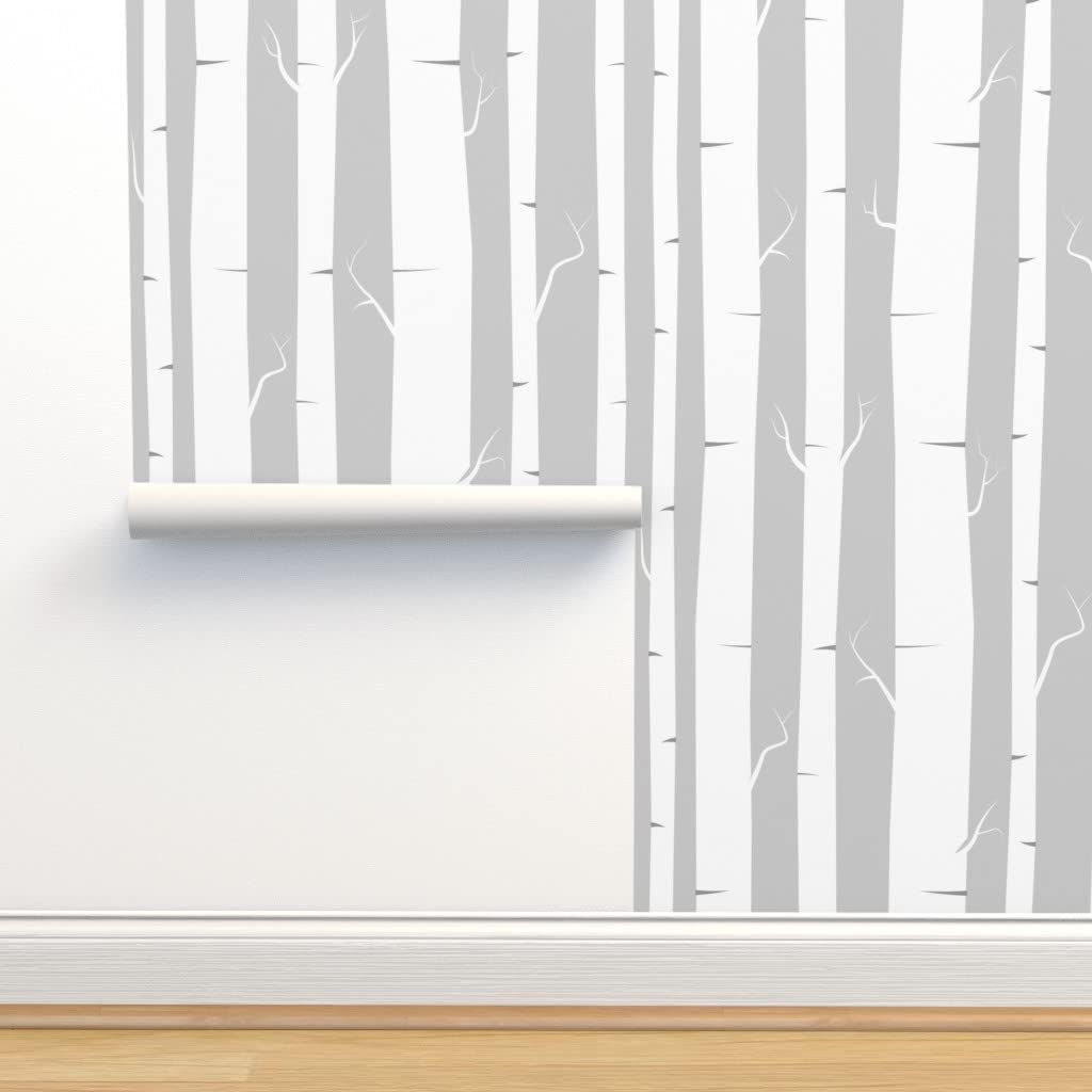 Peel & Stick Removable Wallpaper - 9ft x 2ft Gray White Birch Trees Forest Design | Gender Neutral Nursery Decor | Easy DIY Home & Office Decoration | Perfect for Kids Room, Bedroom, and Living Room Wall Covering