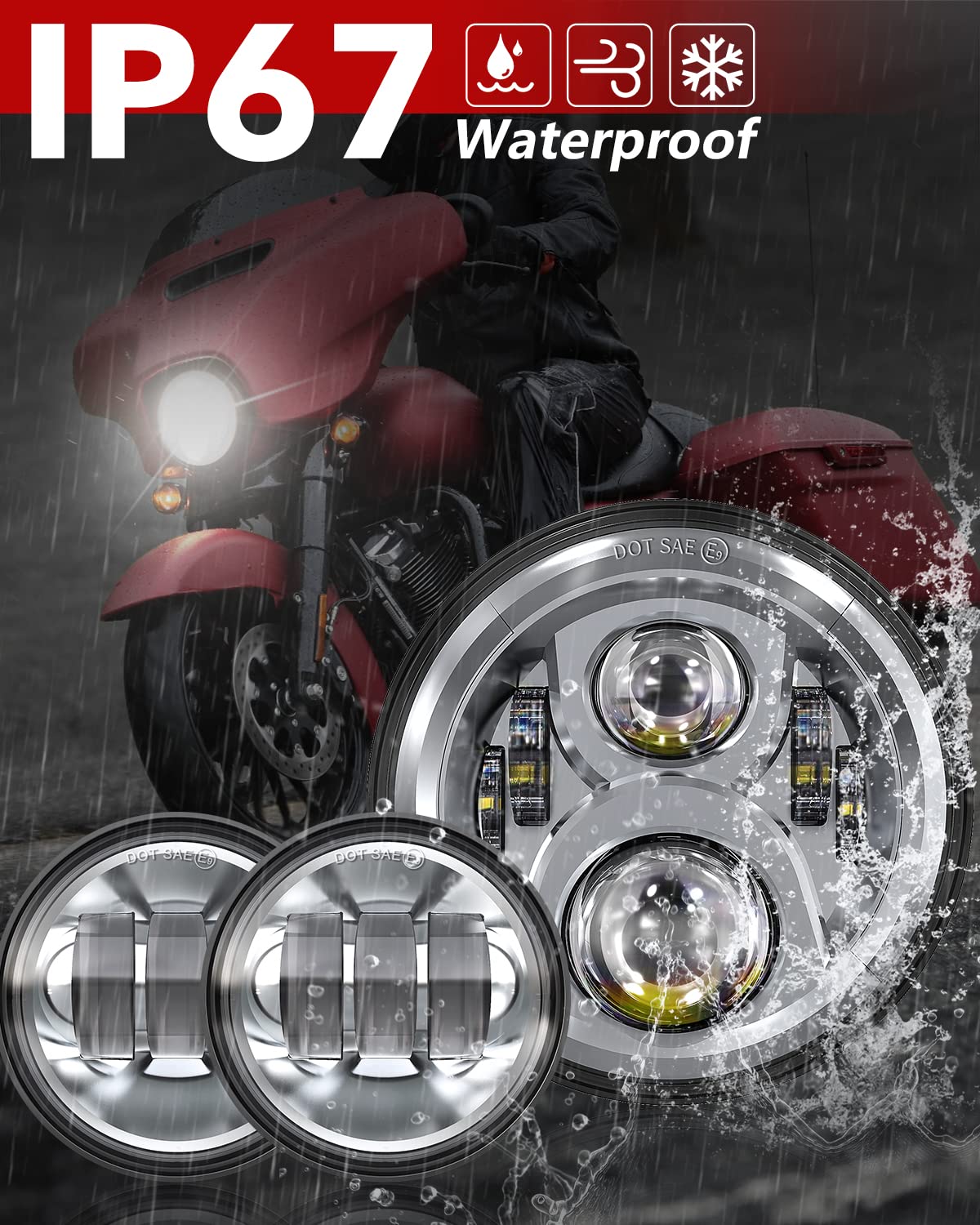 BICYACO 7 Inch LED Motorcycle Headlight with 4.5 Inch Fog Lights - DOT SAE Approved - Compatible with Harley Davidson Electra Glide, Street Glide, Fat Boy, Road King & Softail - High Visibility for Night Riding & Off-Road Adventures
