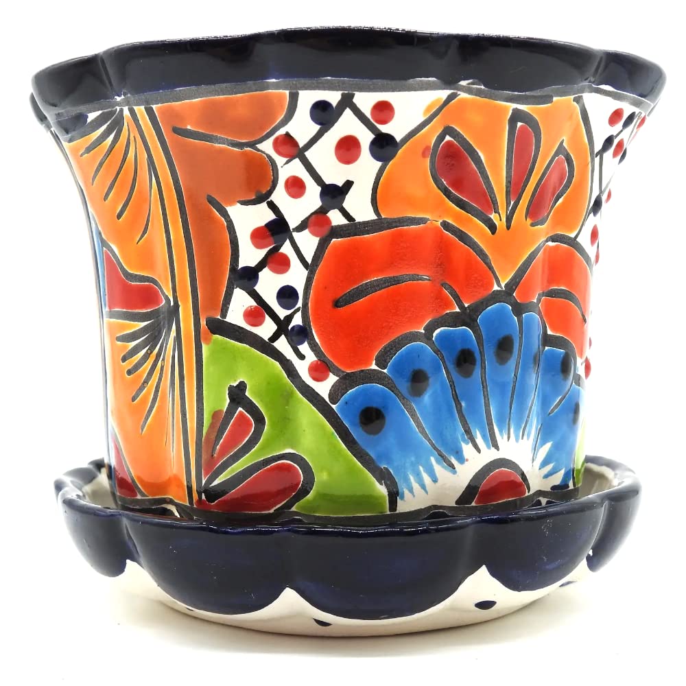 Hand-Painted Violet Pot Planter with Saucer - Small Glazed Ceramic Flower Pot for Indoor & Outdoor Plants | Perfect for Windowsills, Balconies, and Garden Decor
