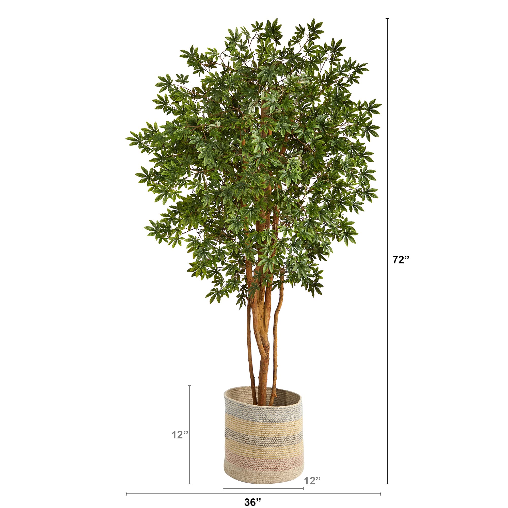Nearly Natural 6ft Japanese Maple Artificial Tree with Handmade Cotton Woven Planter - Realistic Faux Plant for Home Decor, Office, Living Room & Indoor Spaces