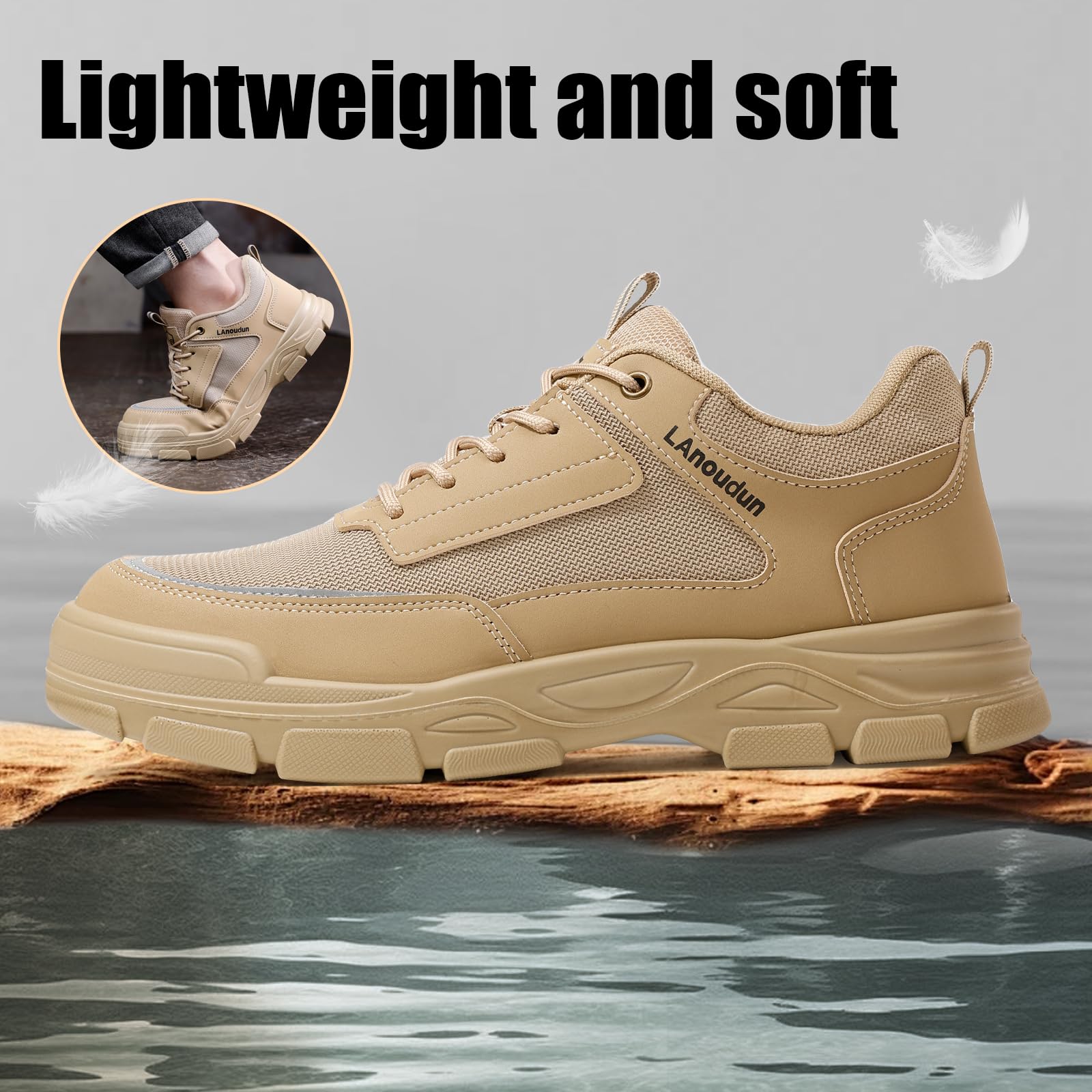 Lightweight Steel Toe Work Boots for Men - Comfortable & Durable Safety Shoes for Construction & Industrial Use | Non-Slip Industrial Sneakers for Work, Hiking & Outdoor Activities