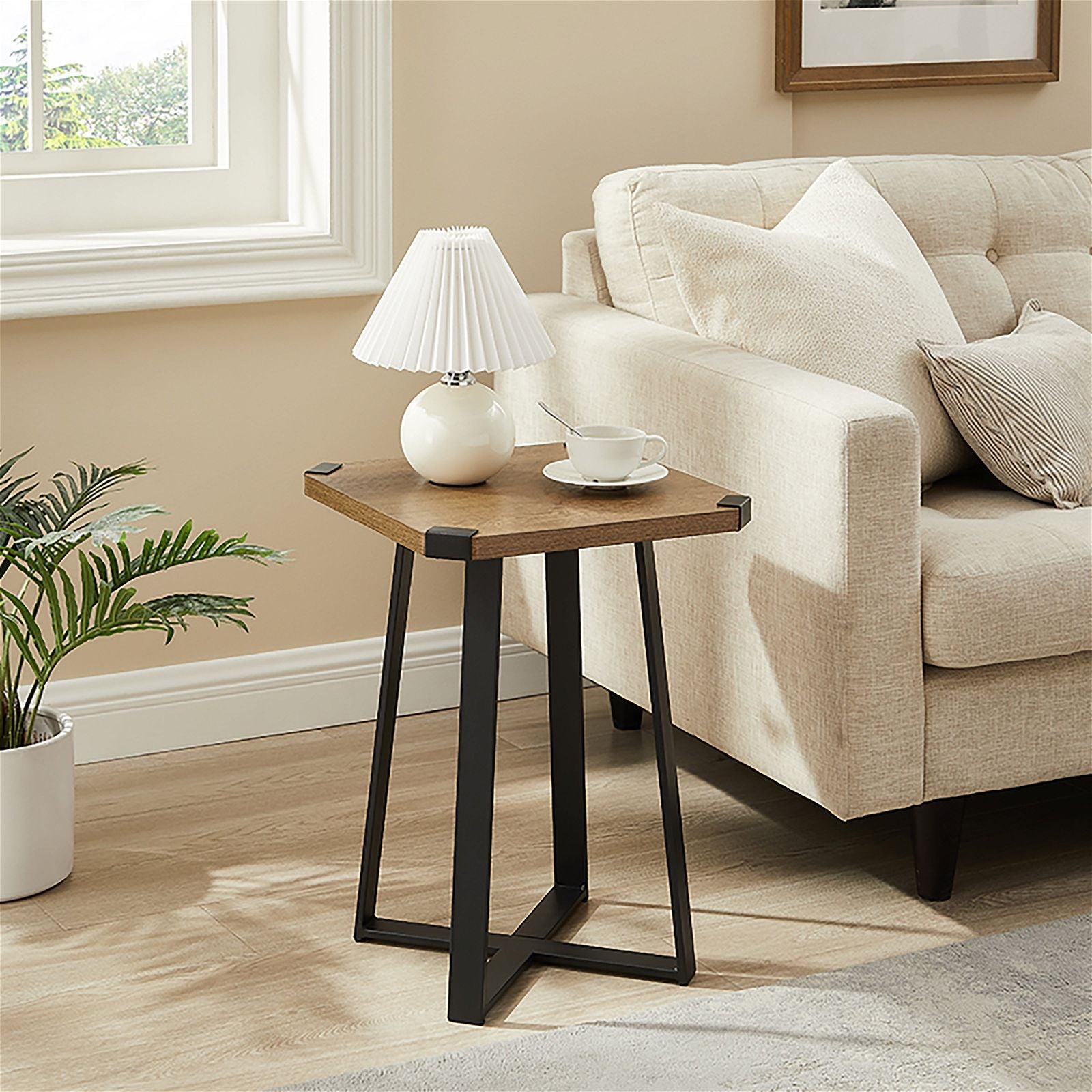 Criterion Dark Oak & Black Capri Square End Table - Modern Side Table for Living Room, Bedroom, or Office Decor